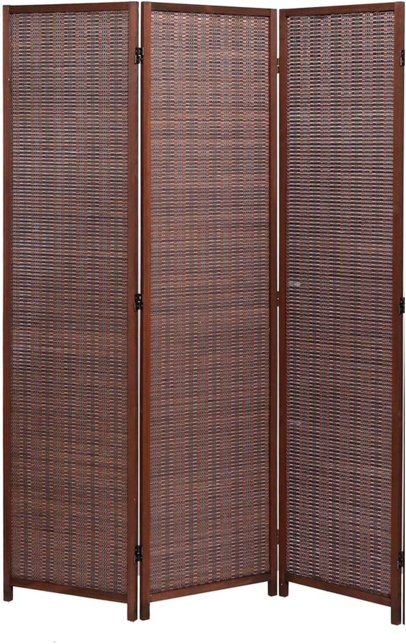 Legacy Decor 6 Panel Natural Color Wood and Bamboo Weave Room Divider