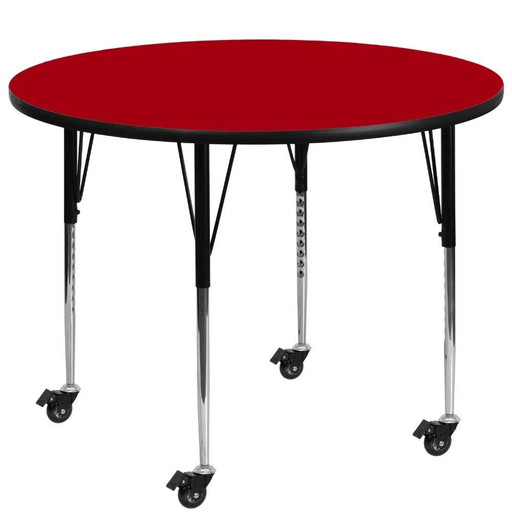 Flash Furniture Mobile 48&& Round Red Thermal Laminate Activity Table - Standard Height Adjustable Legs