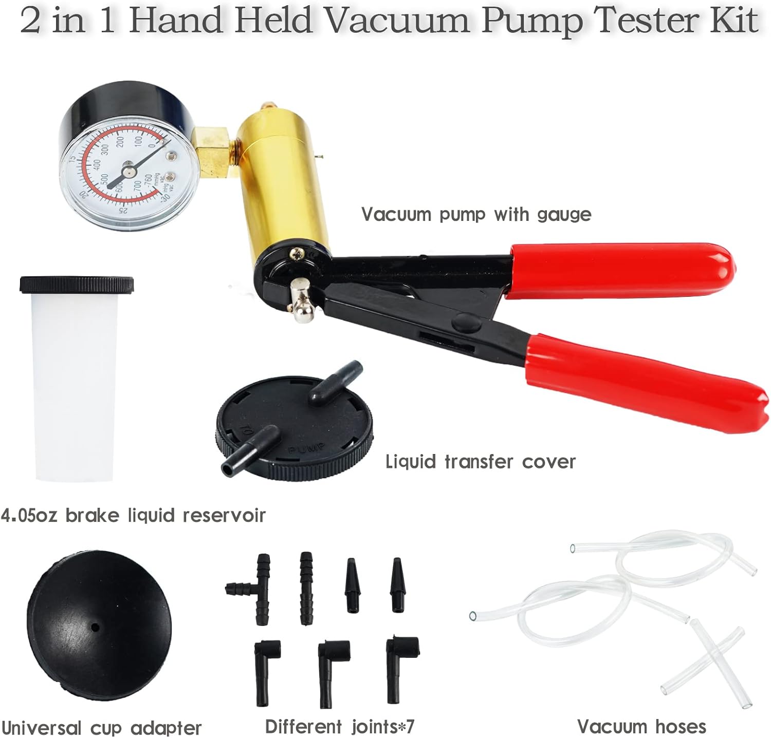 HZAUTOS Brake Bleeder kit Hand-held Vacuum Pump Tester kit and Clutch Bleeder with Adapters for Automotive and Motorcycle Brake System Bleeding