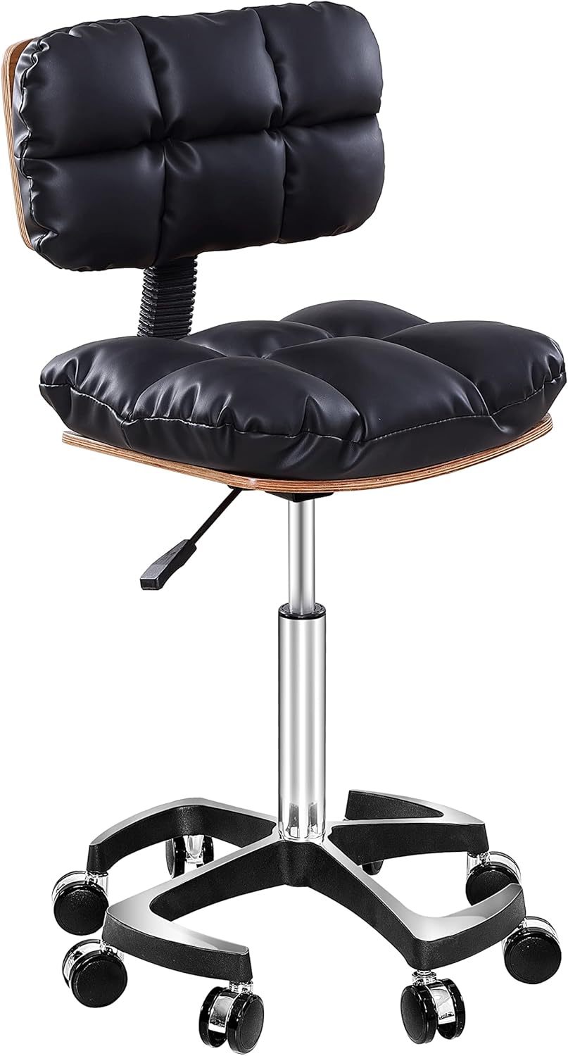 Adjustable Shop Stool with Backrest, Swivel Chair for Kitchen, Salon, Dentist Studio, Counter and Home Office
