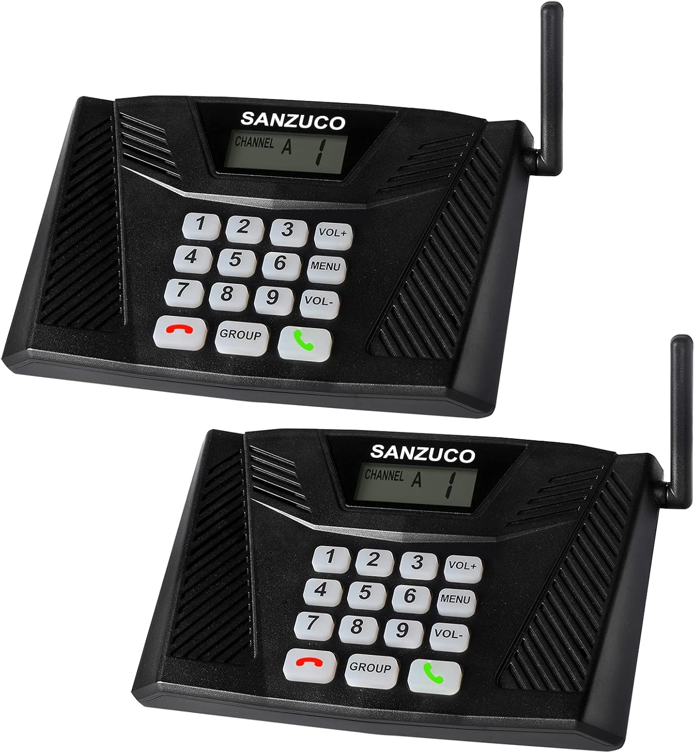 Intercoms Wireless for Home SANZUCO Hand Free Home Intercom System with Group Call, Long Range Two Way Radio 18 Channels Real Time Wireless Intercom,Business House Hotel Intercom System（Pack 2） Pack of 2