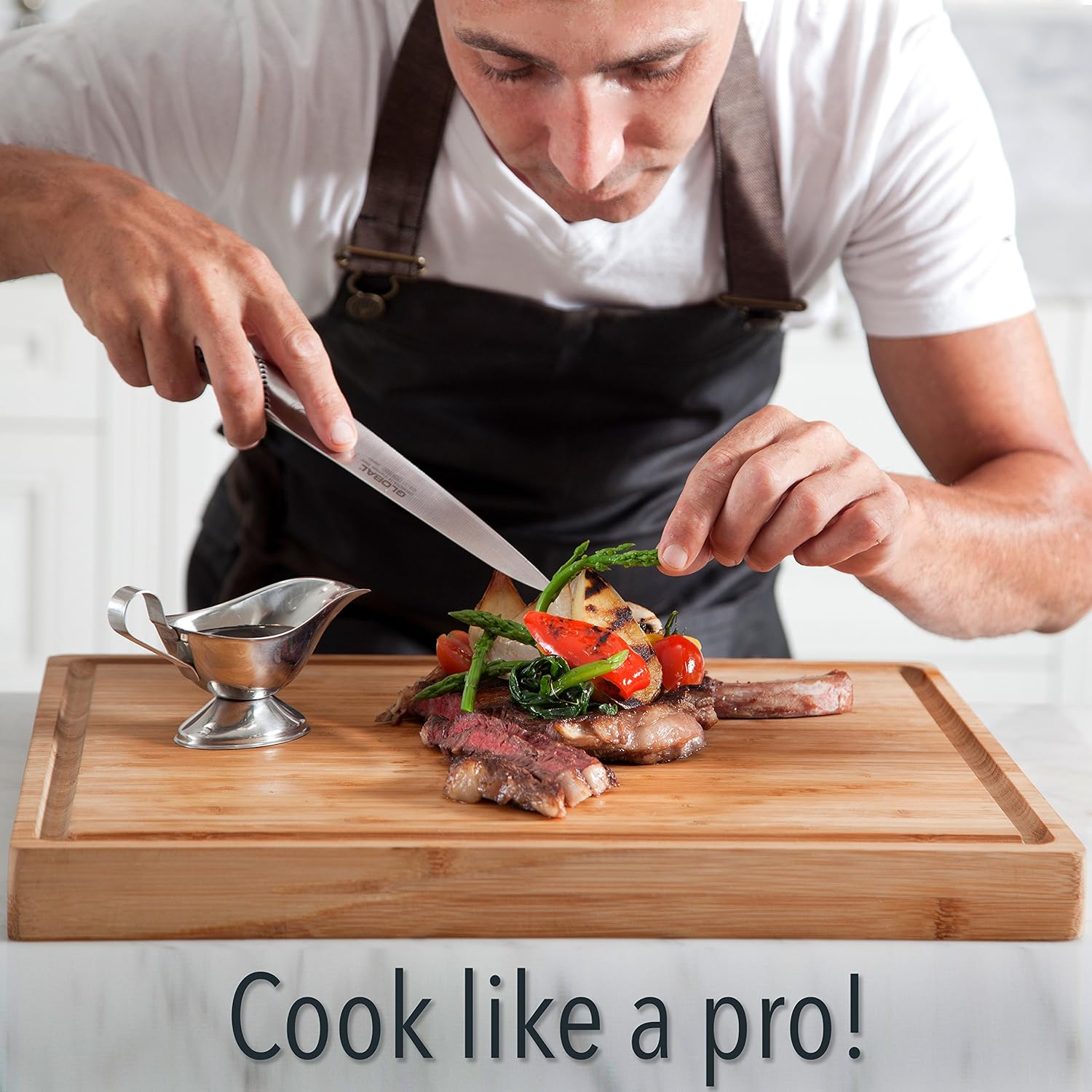 SOULFINO Bamboo Butcher Block - Cutting Board, Reversible with Juice Groove and Handles - Maximum Health Benefits and Low Maintenance - Extra Large Size, Nice and Thick Pack of 2