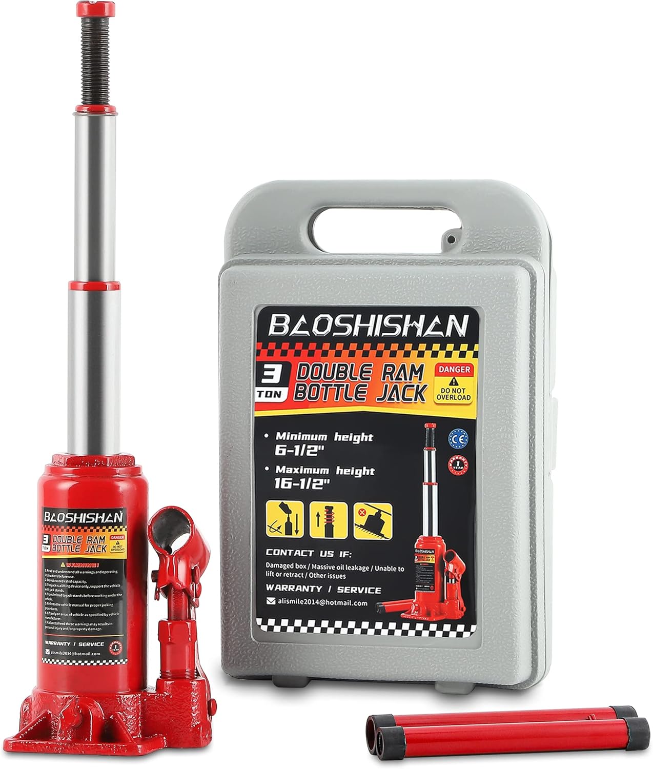 BAOSHISHAN 3 Ton Double Ram Bottle Jack 6-1/2