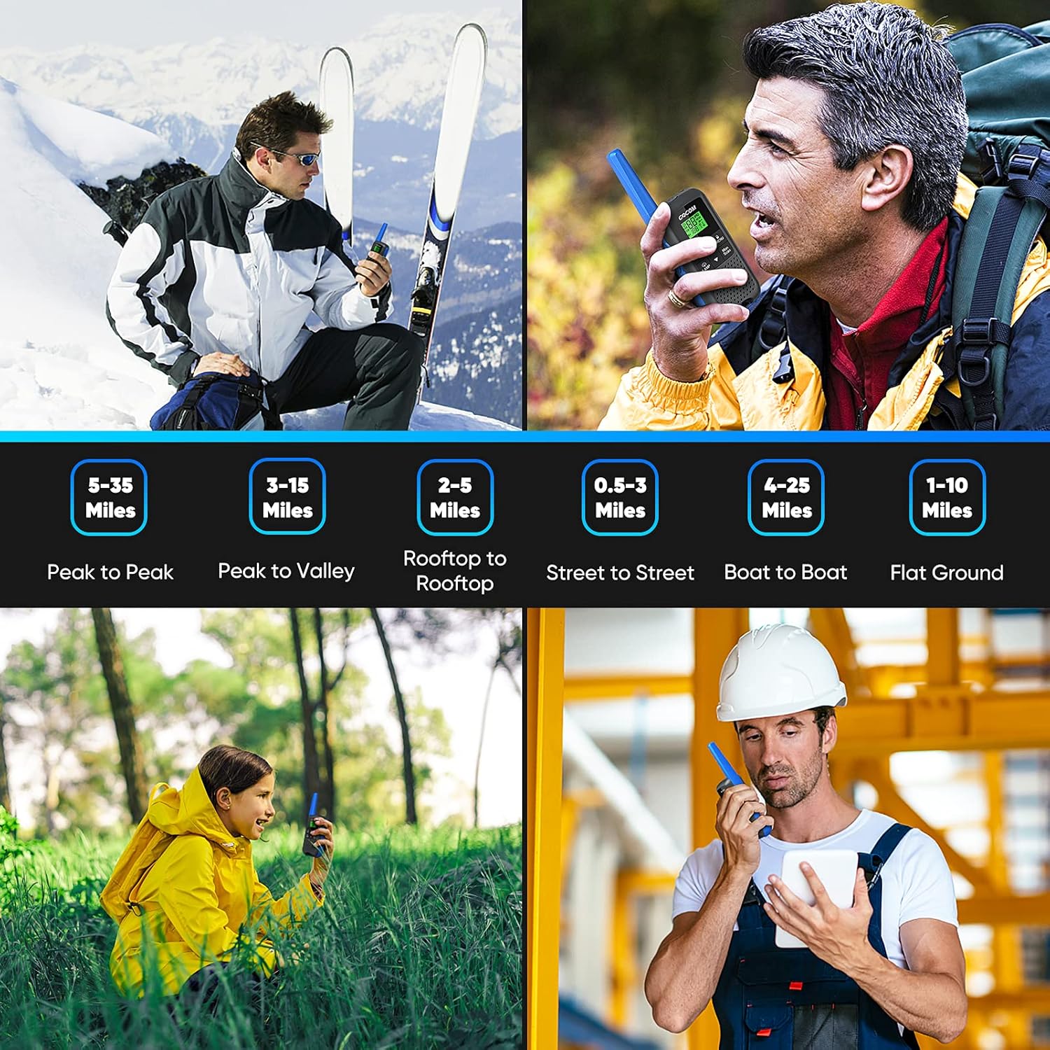 Walkie Talkies - GOCOM G600 FRS Two Way Radio for Adults 2W Long Range Walkie Talkie Rechargeable, VOX Scan, NOAA & Weather Alerts, LED Lamplight 2 Pack Hand held radios