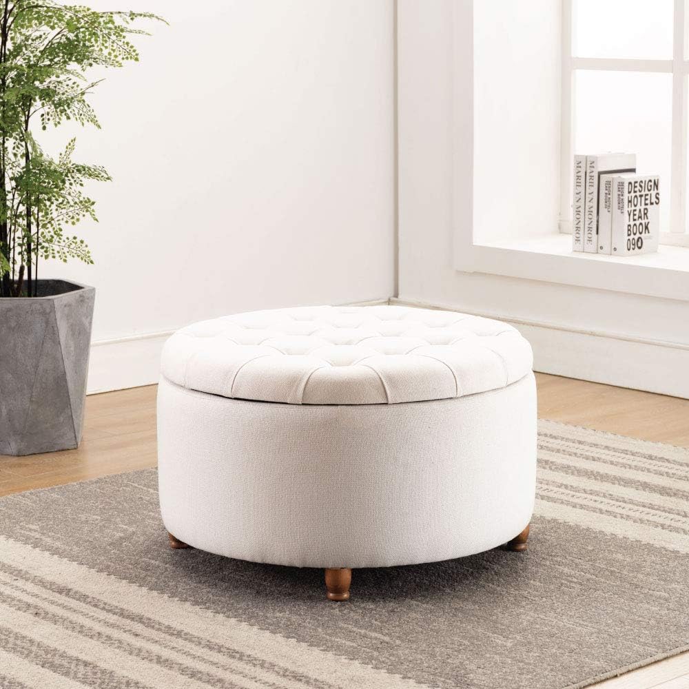 Modern Square Ottoman Footrest Stool - Luxurious Button Tufted Covered Seat w/Sturdy Pewter Metal Base - Easy Assembly Accent Furniture Perfect for Use in Any Room - Grey