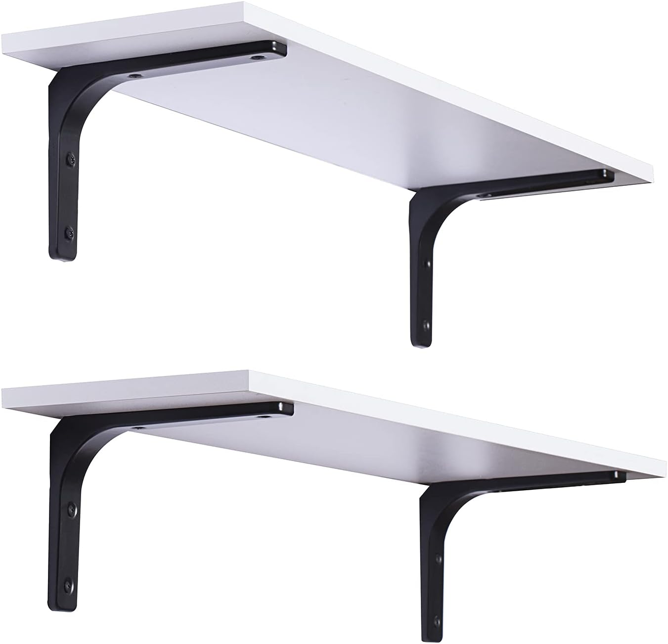 DINZI LVJ Long Wall Shelves, 31.5 Inch Wall Mounted Shelves Set of 2, Easy-to-Install, Wall Storage Ledges with Sturdy Metal Brackets for Living Room, Bathroom, Bedroom, Kitchen, Rustic Brown Pack of 2