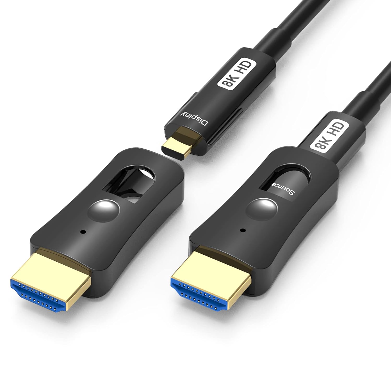 8K Fiber Optic HDMI Cable 50ft, DGHUMEN Detachable Long HDMI Cable (HDMI 2.1, 48Gpbs, 8K@60Hz, 4K@120Hz) with Dual Micro HDMI and Standard HDMI Connectors