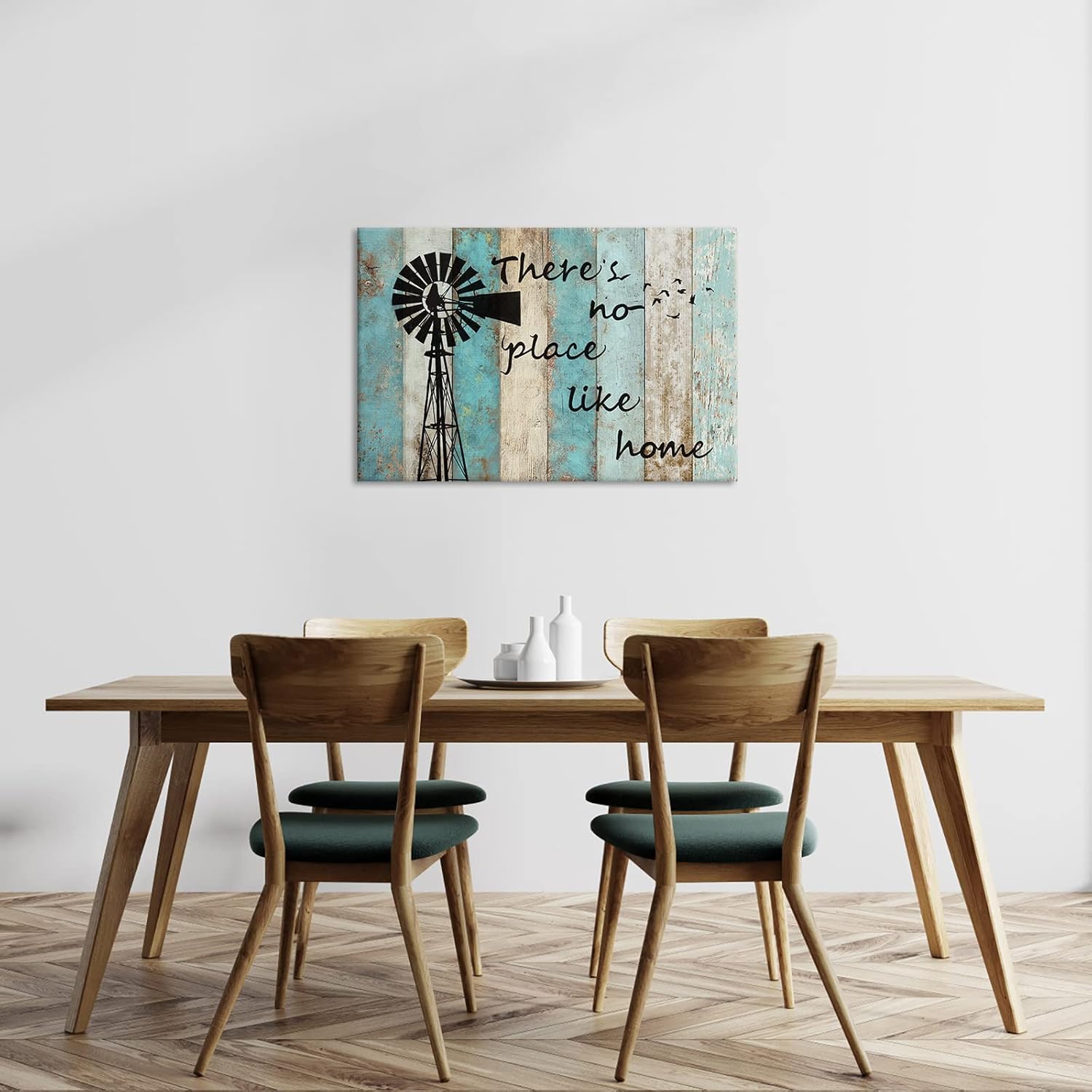 FuShvre Rustic Teal Canvas Wall Art Windmill and There is no Place Like Home Sign for Farmhouse Home Decor Large CountrySide Giclee Artwork Ready to Hang 24