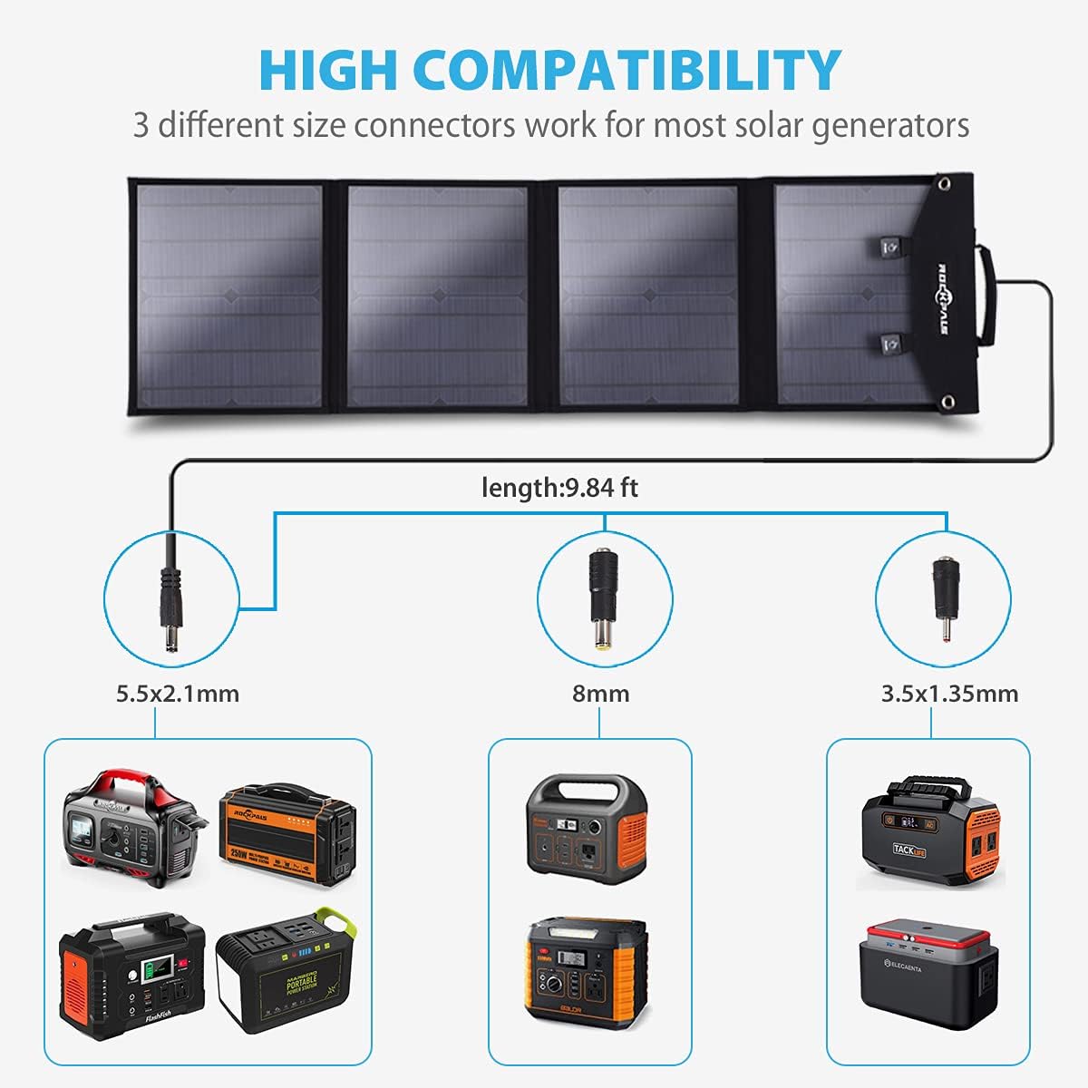 ROCKPALS SP002 Foldable 60W Solar Panel Charger for Jackery Explorer/ Flashfish/ MARBERO/ BALDR/ Paxcess Portable Power Station Generator and USB Devices, QC3.0 USB Ports