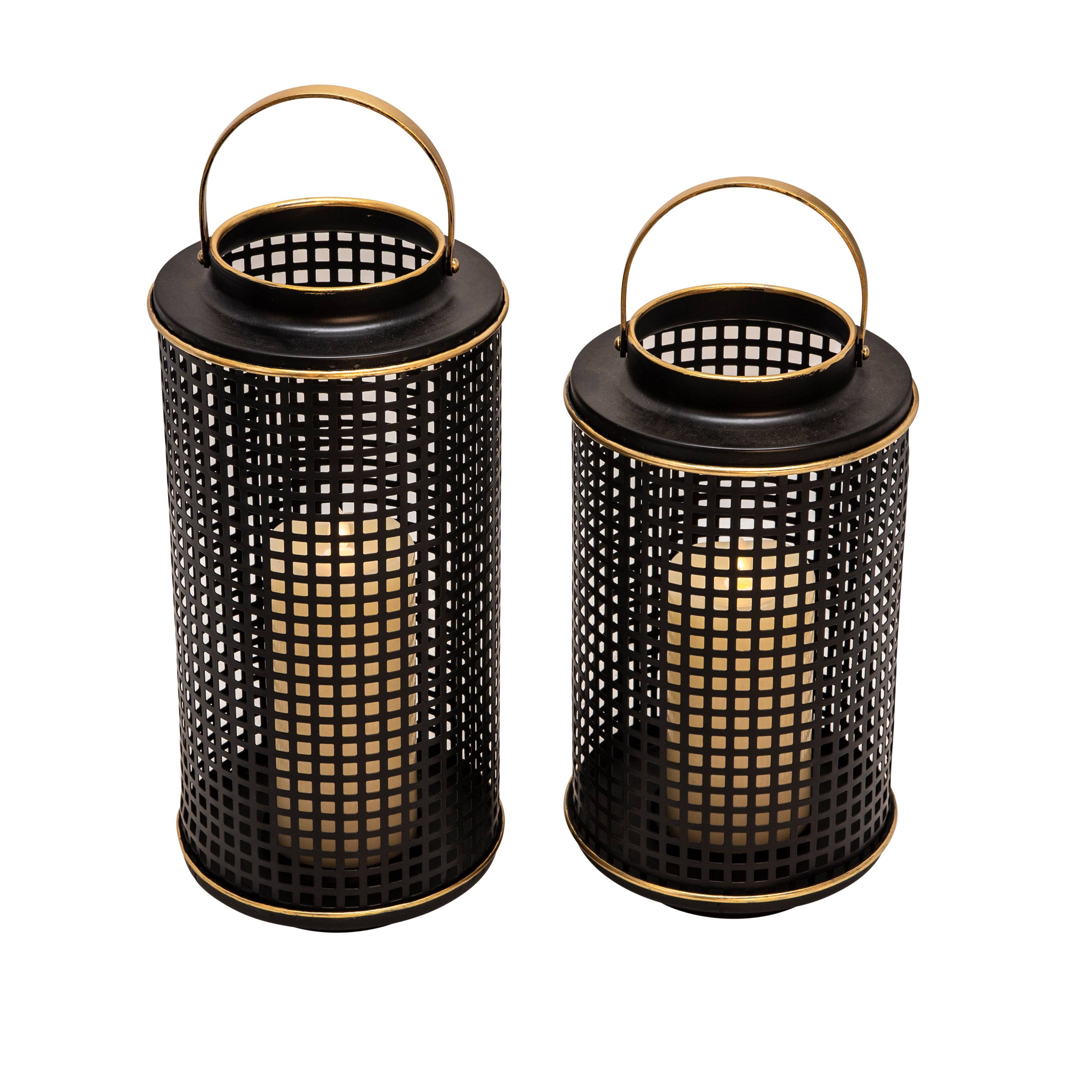 Sagebrook Home 14747-04 Metal 14x22 Grid Candle Holder, Black