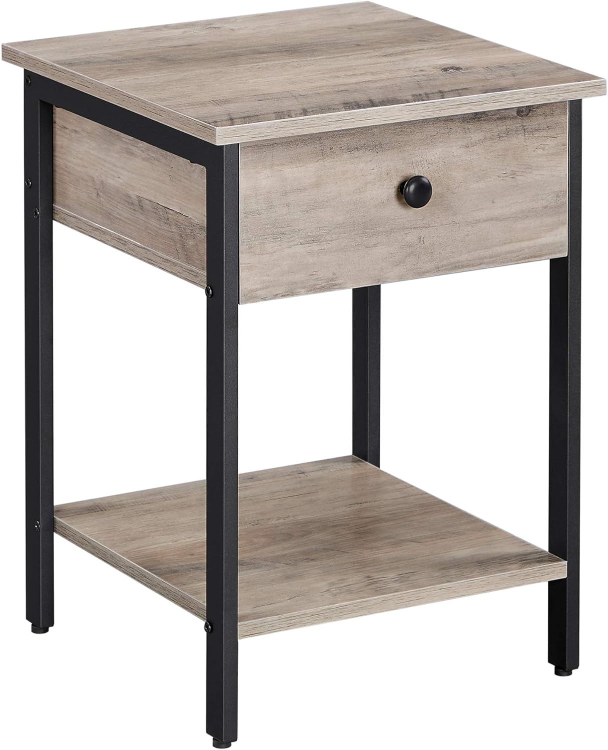 VASAGLE Nightstands Set of 2, End Tables, Side Tables with Drawer and Shelf, Bedroom, Easy Assembly, Steel, Industrial Design, Rustic Brown and Black ULET506B01