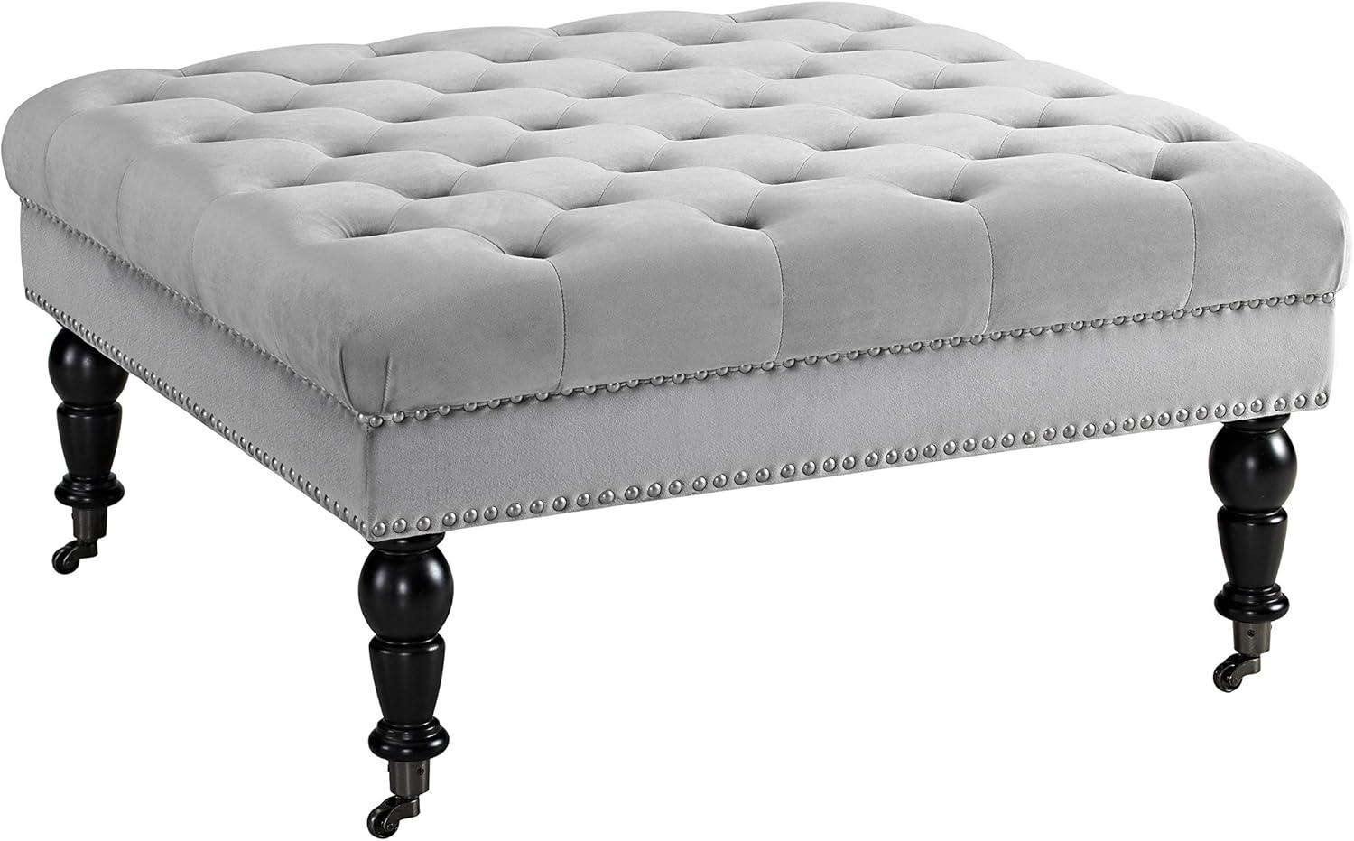Linon Home Décor Marianne Gray Velvet Square Tufted Ottoman, Black