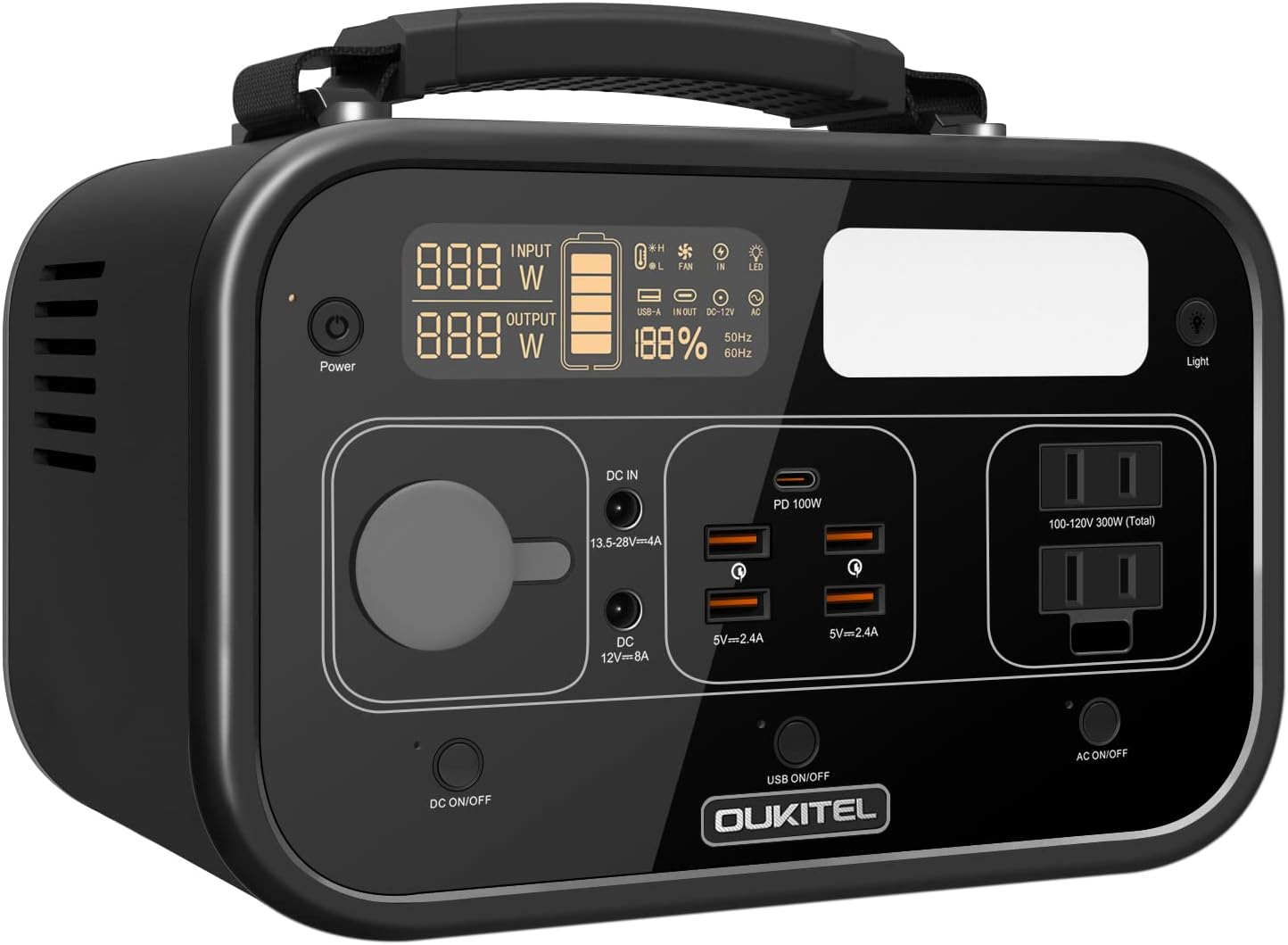 OUKITEL P301 Portable Power Station 300W 280.8Wh Solar Generator, PD 100W BI-DIRECTION Output and Input,110V/300W Pure Sine Wave AC Outlet Battery backup power supply for Outdoors Camping Travel Hunting Fishing