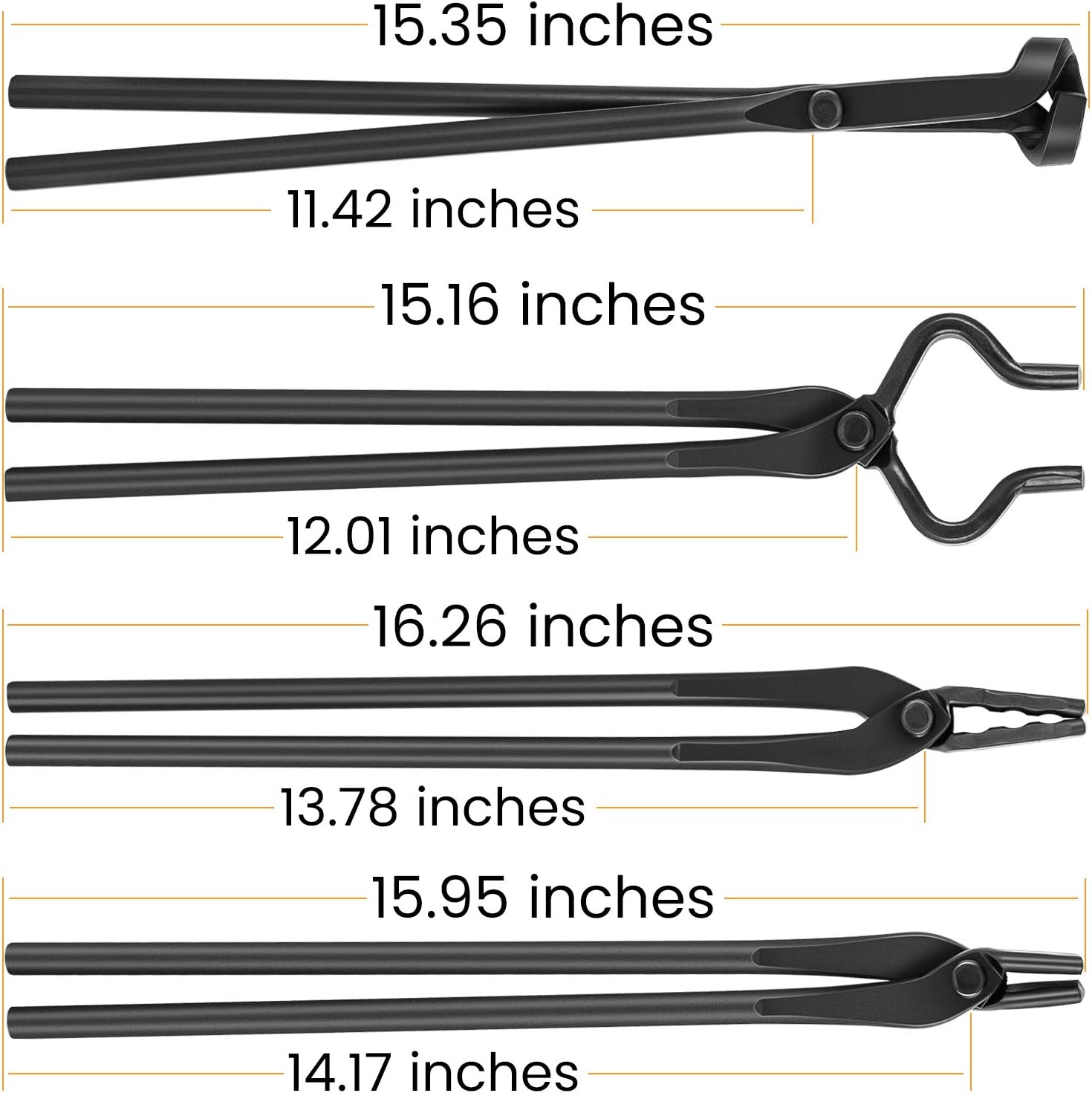 Knife Making Tongs Set Blacksmith Bladesmith Knife Tong Anvil Vise Forge Includes V-Bit Tongs Wolf Jaw Tongs Flat Tongs Blade Tongs (4 Tongs)