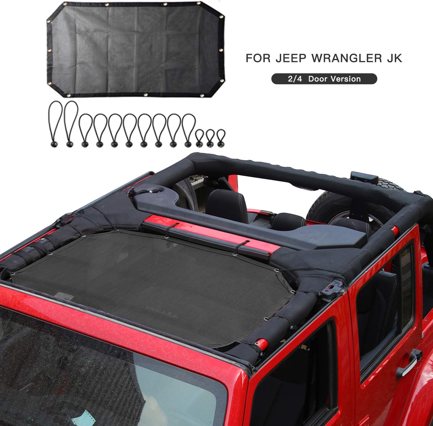 Mesh Sunshade Bikini Top Sun Shade UV Protection for 2007-2018 Jeep Wrangler JK JKU 2 Door 4 Door (Plain Black)
