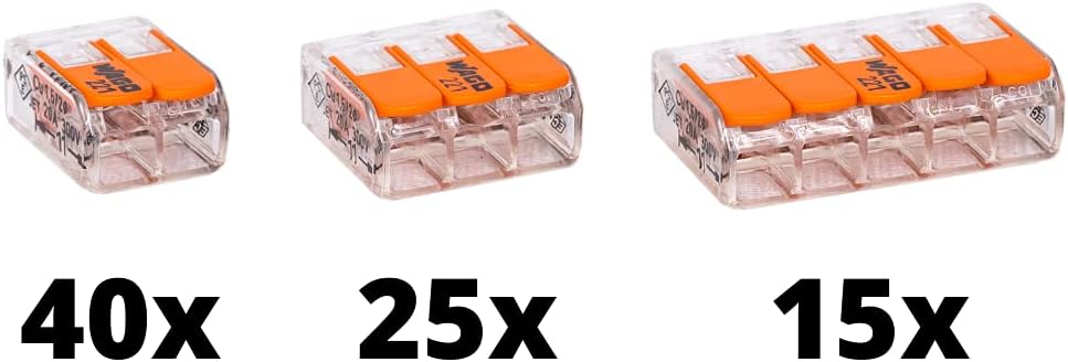 WAGO 80pc Wire Connectors,Compact Wire Splicing Connector,221 Series Lever-Nuts Assortment with Case | Includes (40x) 221-412, (25x) 221-413, (15x) 221-415 Pack of 2
