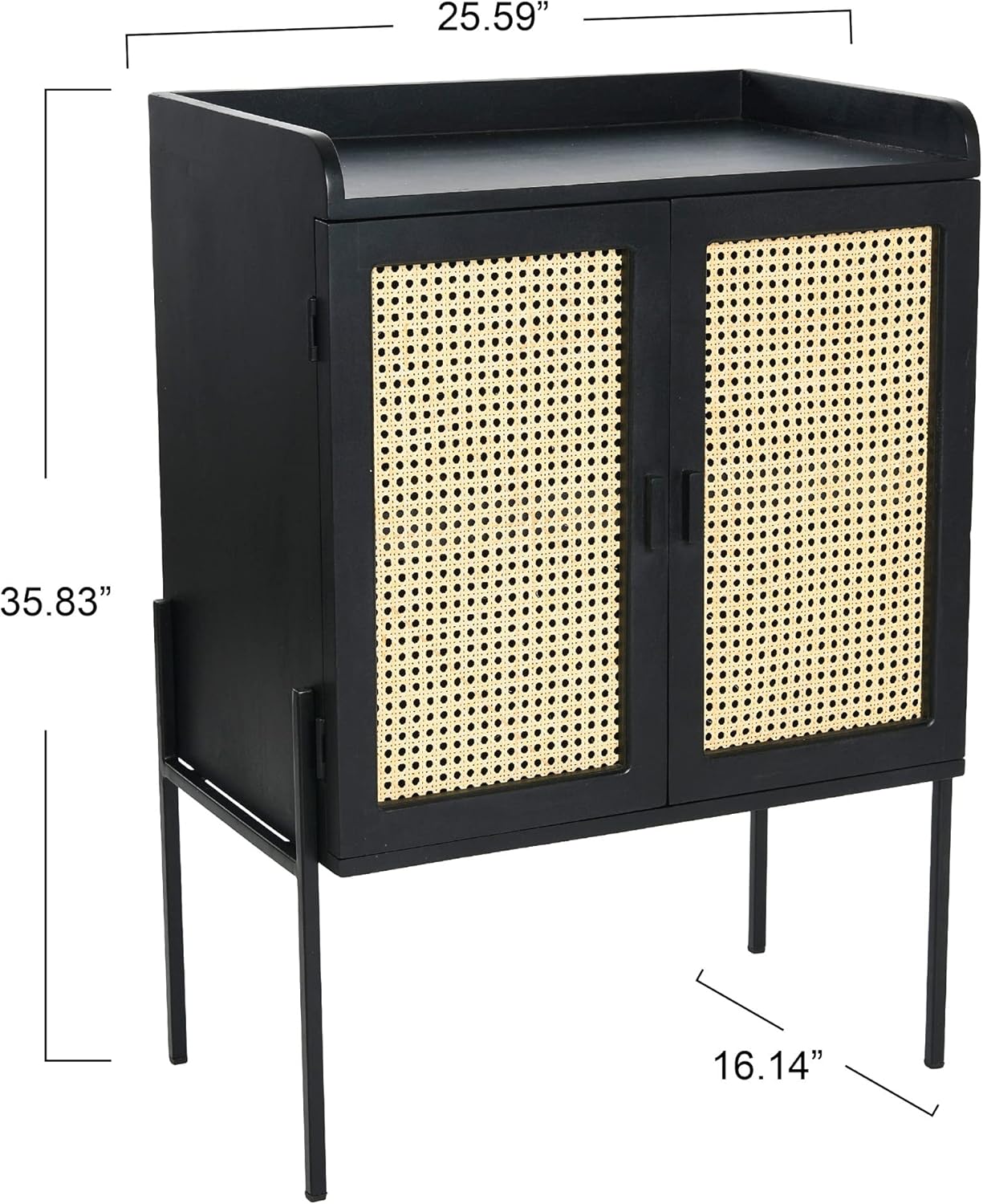Creative Co-Op Metal & Mango Wood Natural Woven Cane Details Bar Cabinet, Black Finish