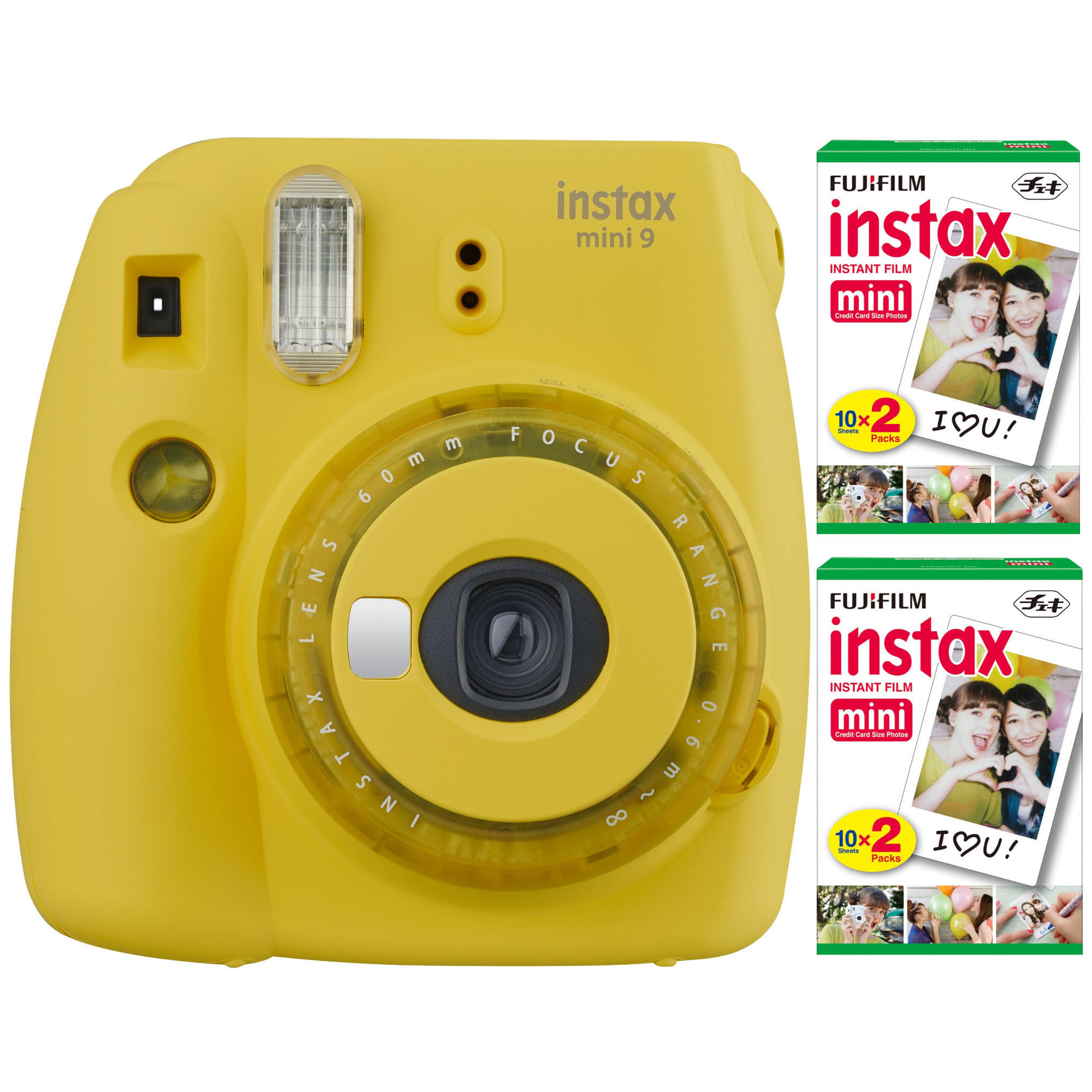 Fujifilm Instax Mini 9 Instant Camera (Yellow) with Twin Film Pack (40 Sheets)