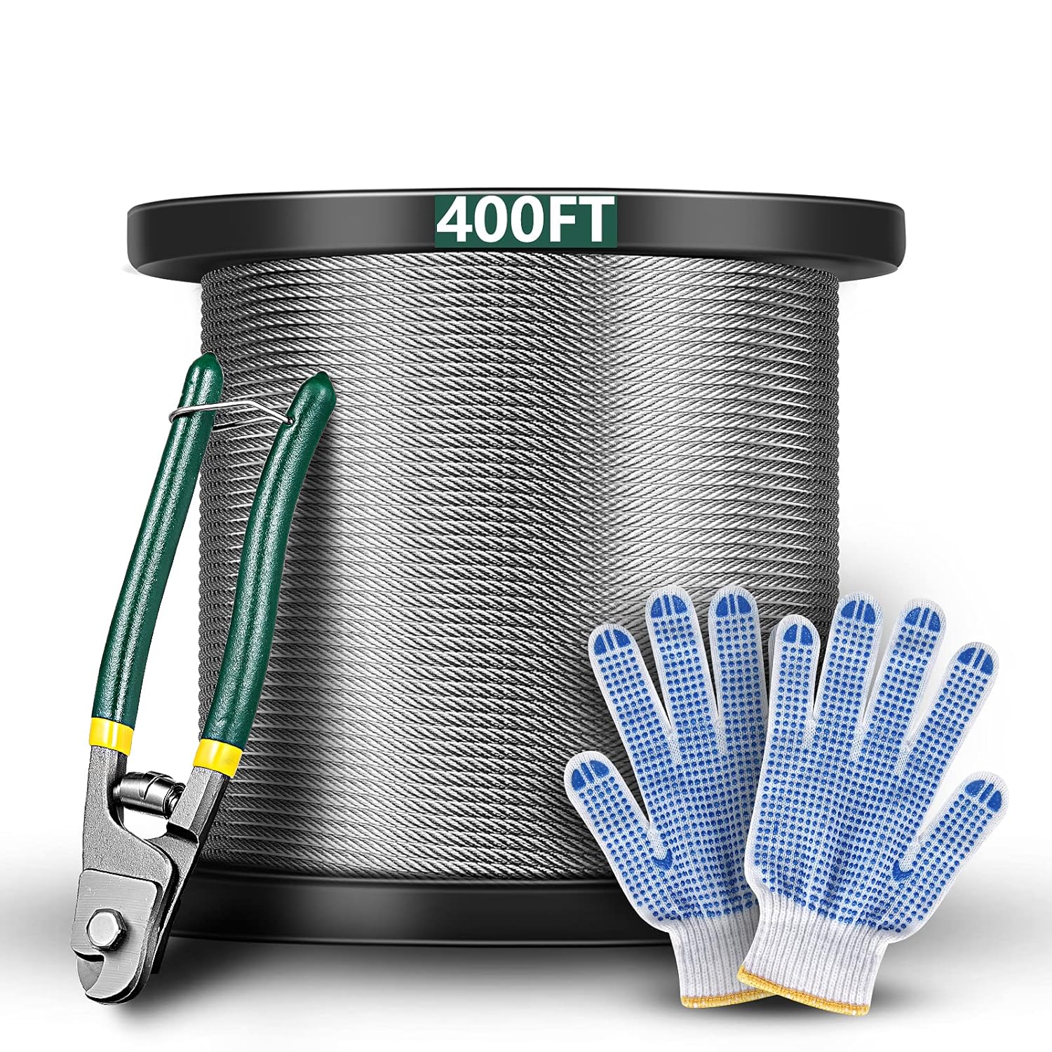 WSLHP 501FT 1/8T316 Stainless Steel Cable with Cutter, Aircraft Wire Rope Cable for Deck Railing,DIY Balustrade,7x7 Strands Construction Braided Steel Cable for Railing Pack of 2