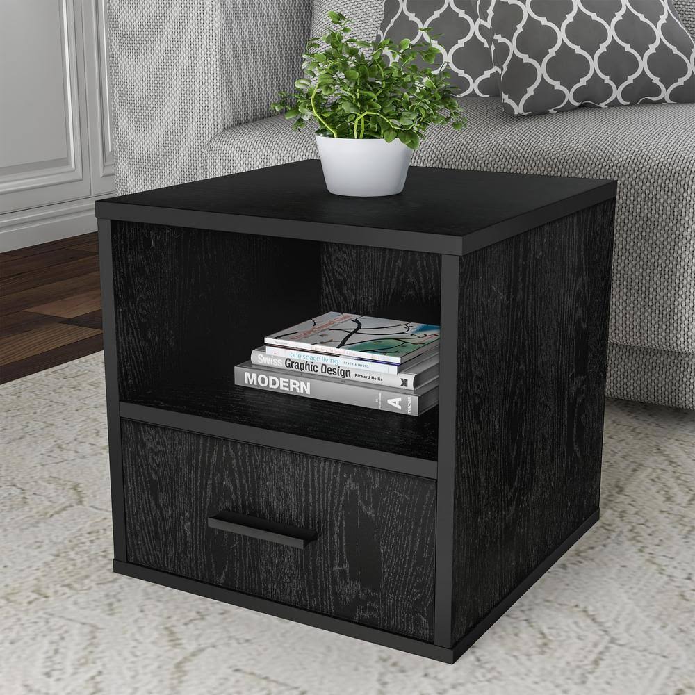 Lavish Home Black Modular Cube End Table with Drawer
