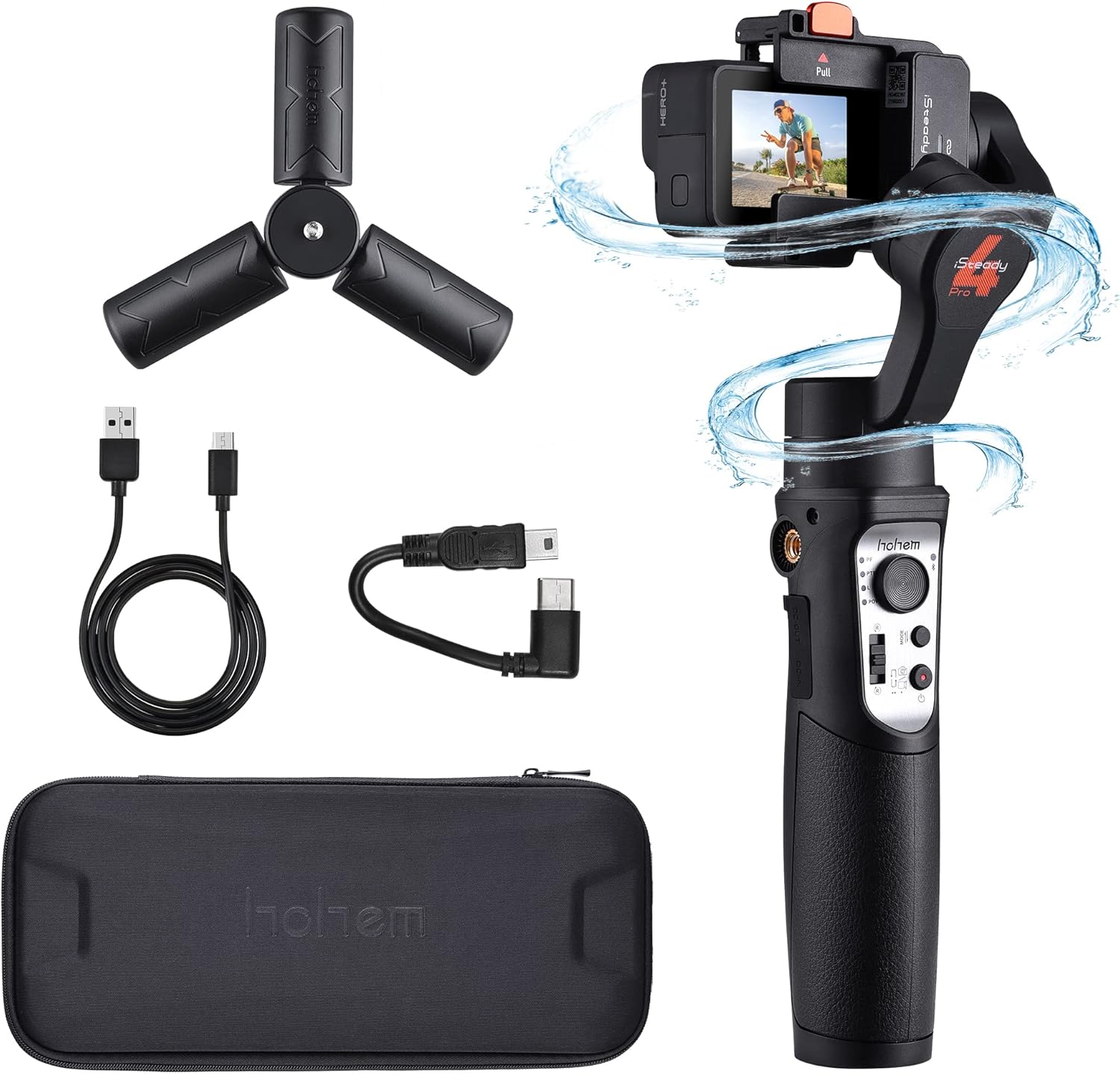 3-Axis Gimbal Stabilizer with Tripod for Gopro Hero 10/9/8/7/6/5 OSMO Action Camera Vlog Live Video Youtuber IPX4 Water Splash Proof hohem Gopro Gimbal- iSteady Pro4