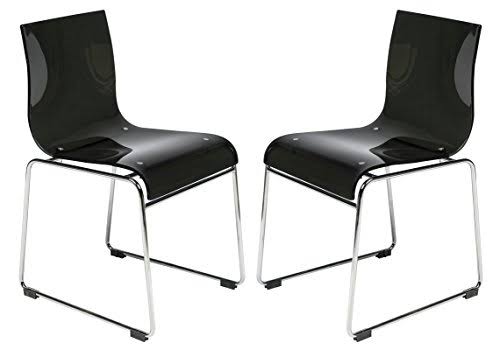 LeisureMod Lima Modern Acrylic Chair, Black, Set of 2