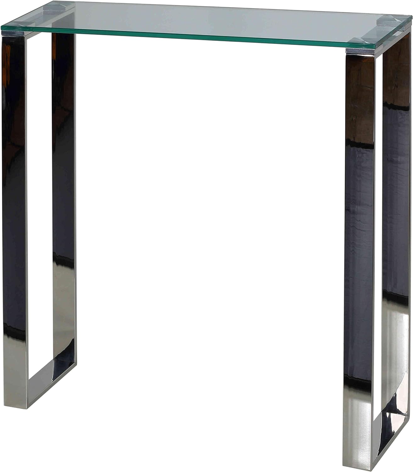 Cortesi Home Forli Small Entry Way Console Table Contemporary Glass and Stainless Steel Finish 28 in Wide Accent
