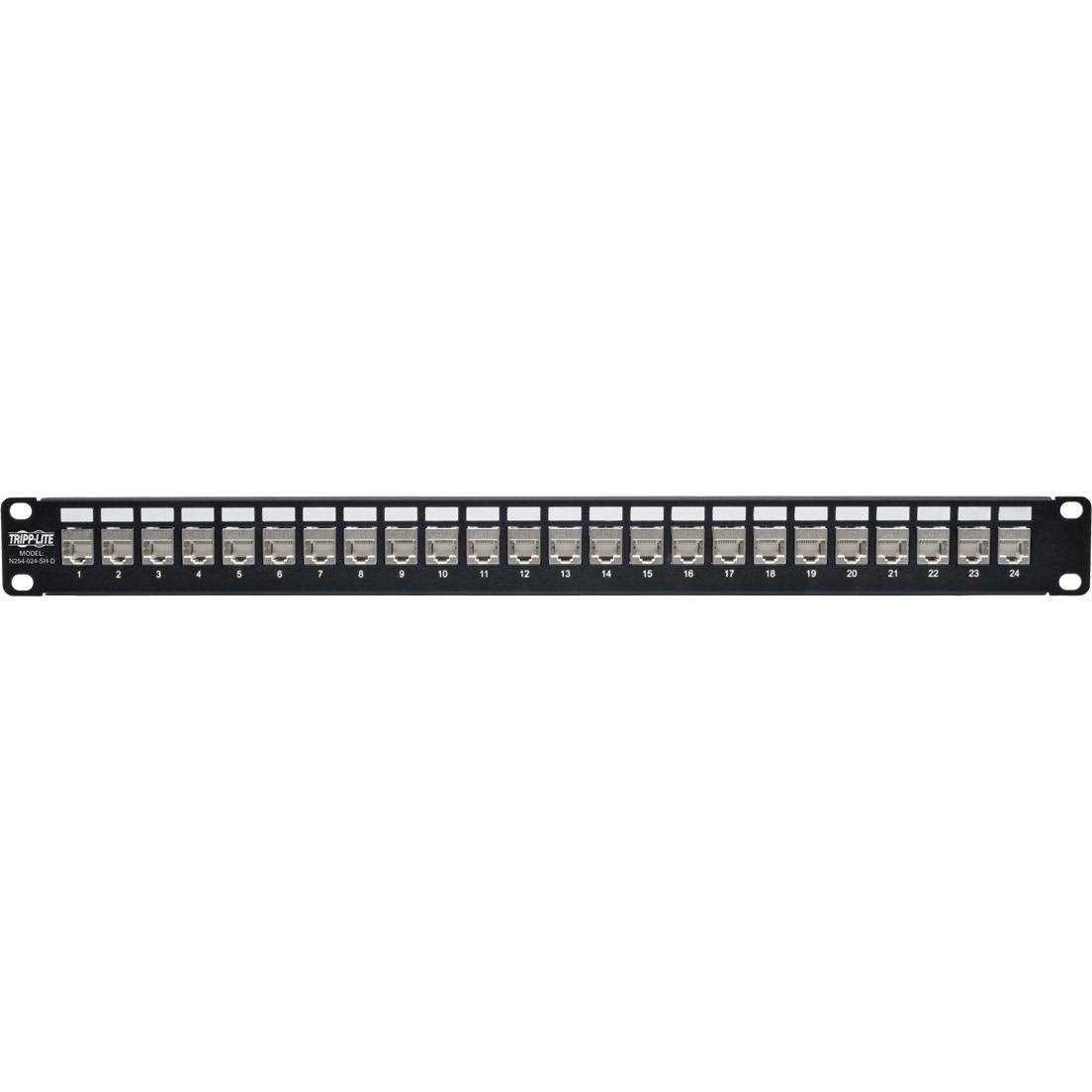 Tripp Lite 24-Port 1U Rack-Mount Patch Panel for Cat 5e Cat 6 RJ45 Ethernet Feedthrough STP Shielded w/ 90 Degree Down Angle Por