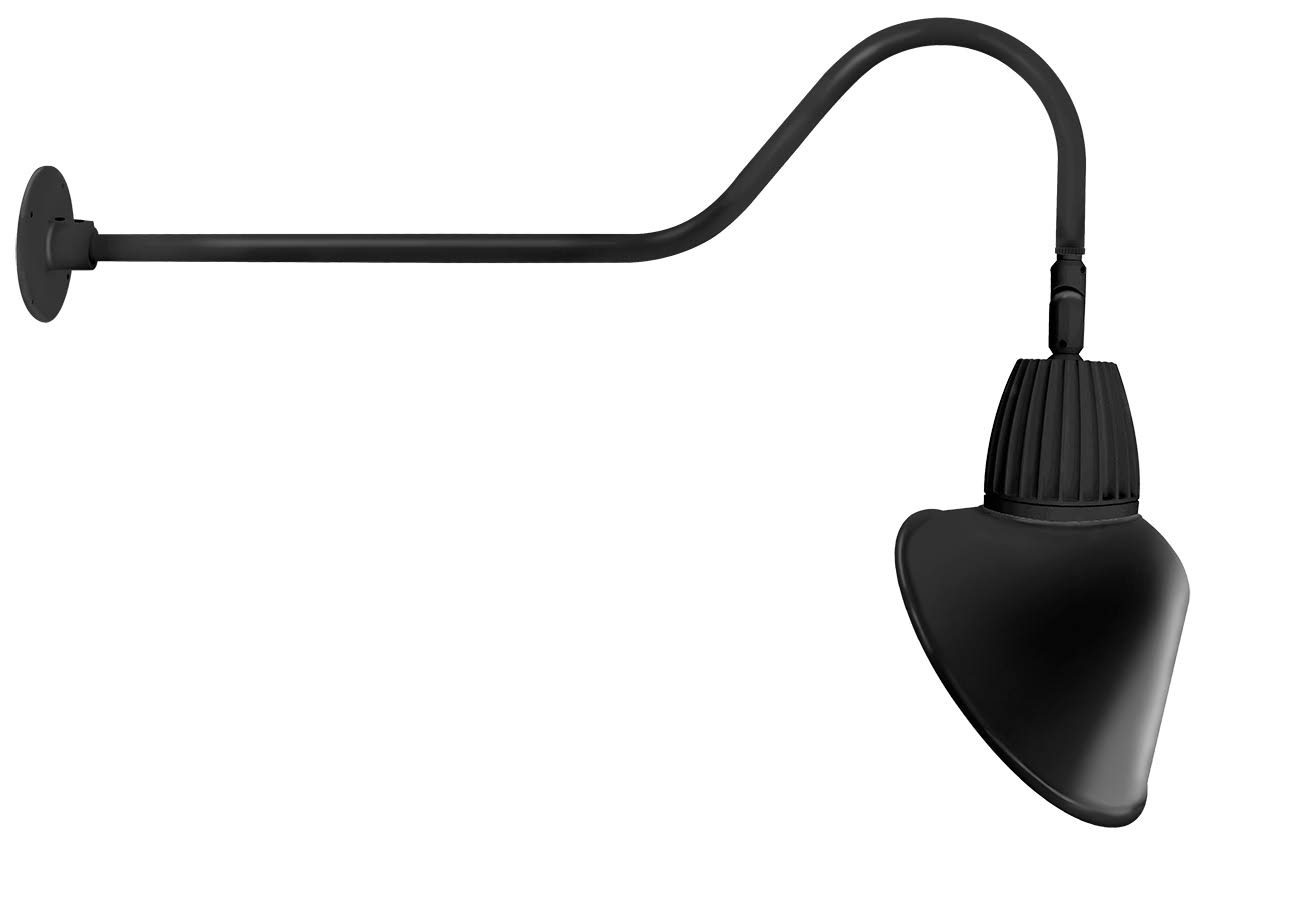 RAB GN2LED26YACB Gooseneck 35x22 Arm 26W Warm LED 15x22 Angled Cone Shade Black
