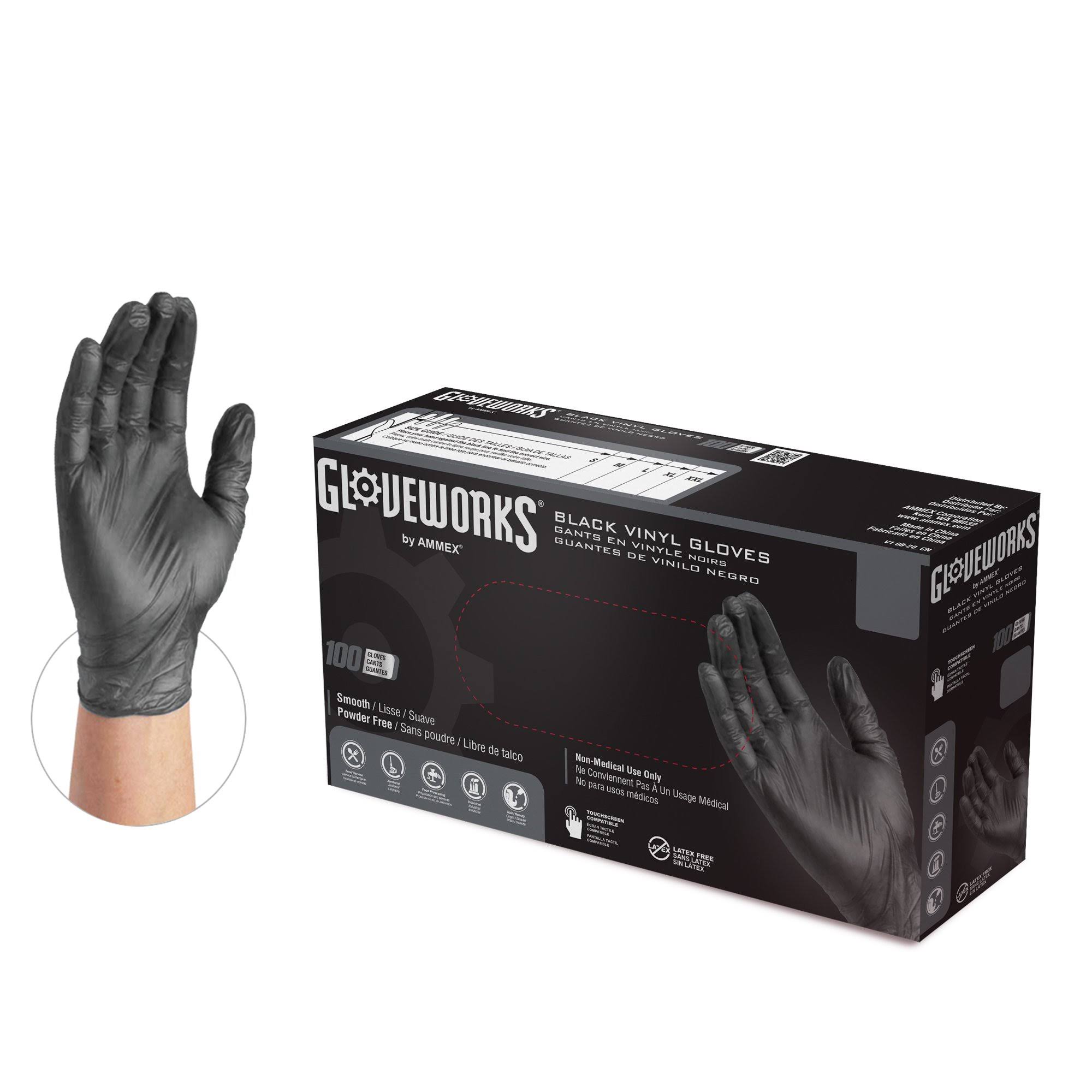 Gloveworks Black Vinyl Industrial Gloves, 3 mil, Powder Free, Disposable