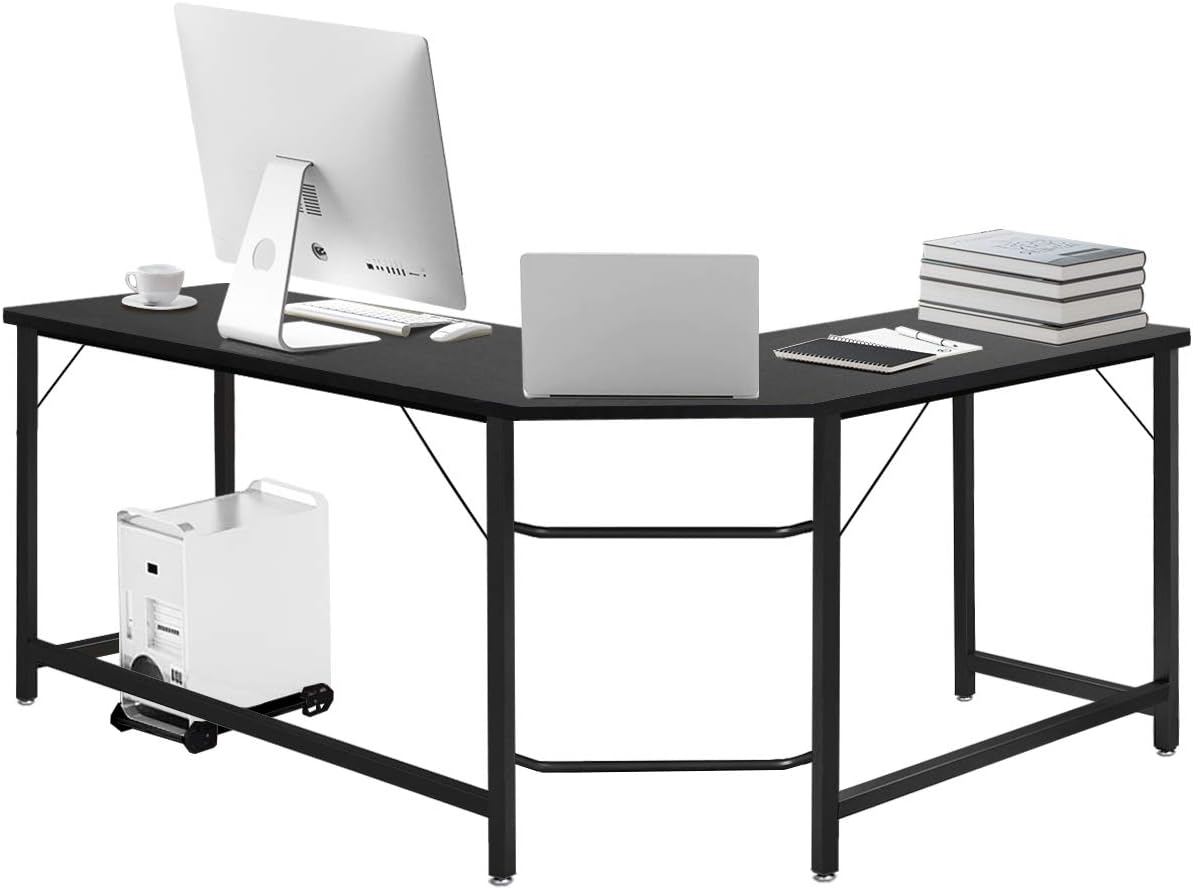 Tangkula L-Shaped Corner Computer Desk, 66 Inch Home Office Desk PC Laptop Study Table with CPU Stand & Spacious Surface, Computer Workstation with Adjustable Foot Pads, Black