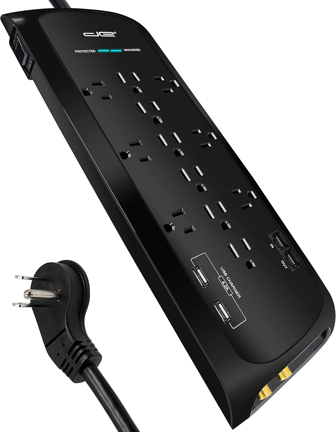 Digital Energy 12 Outlet 4200 Joules Surge Protector Power Strip with 2 USB (4.2A) Ports, 6 Foot 14/3 AWG Cord, Coax/Phone/Ethernet Protection, 6 Wide Spaced Outlets,White Pack of 2