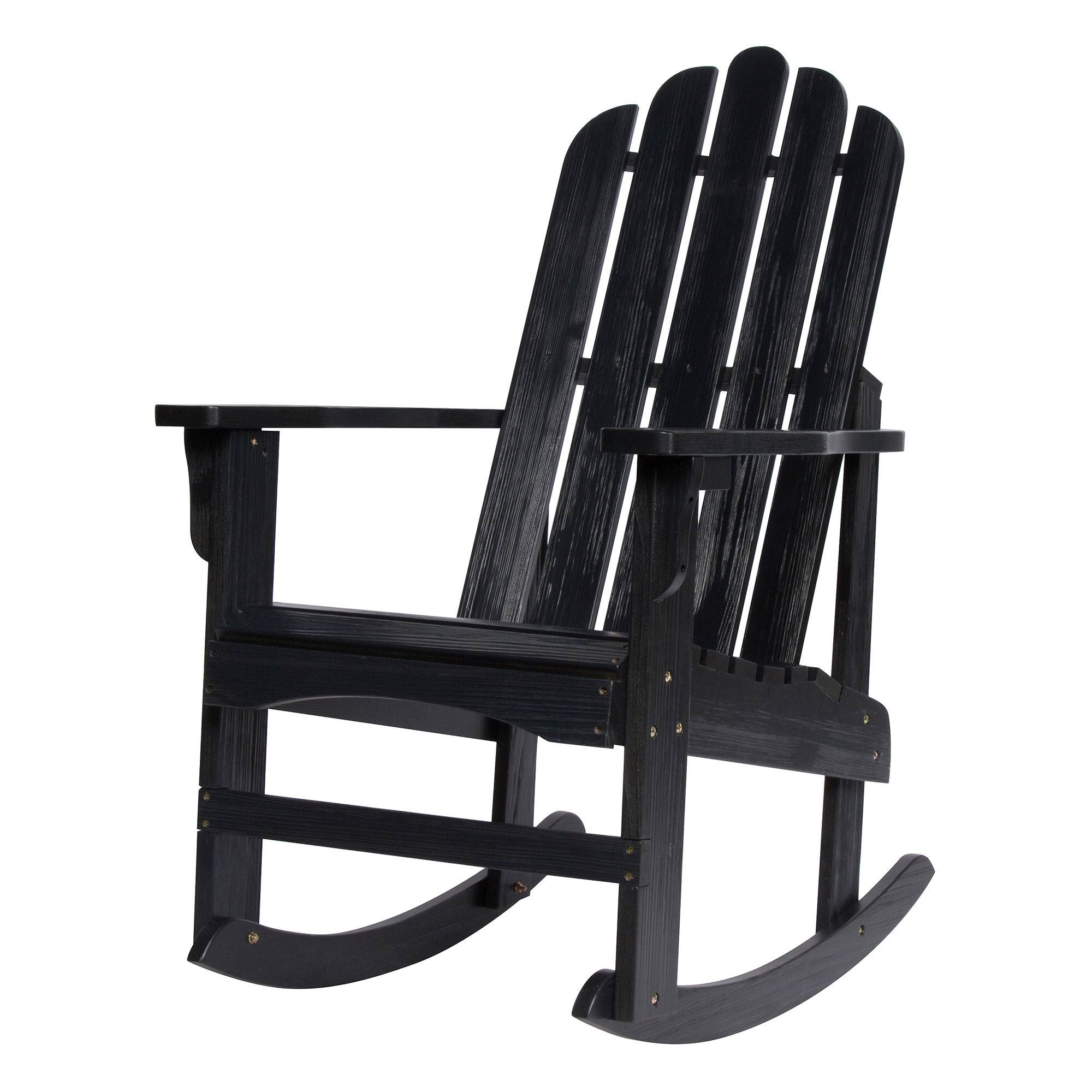 Shine Company Large 45.25 in. H Black Cedar Wood Rocking Marina II Adirondack Chair with Exclusive HYDRO-TEX