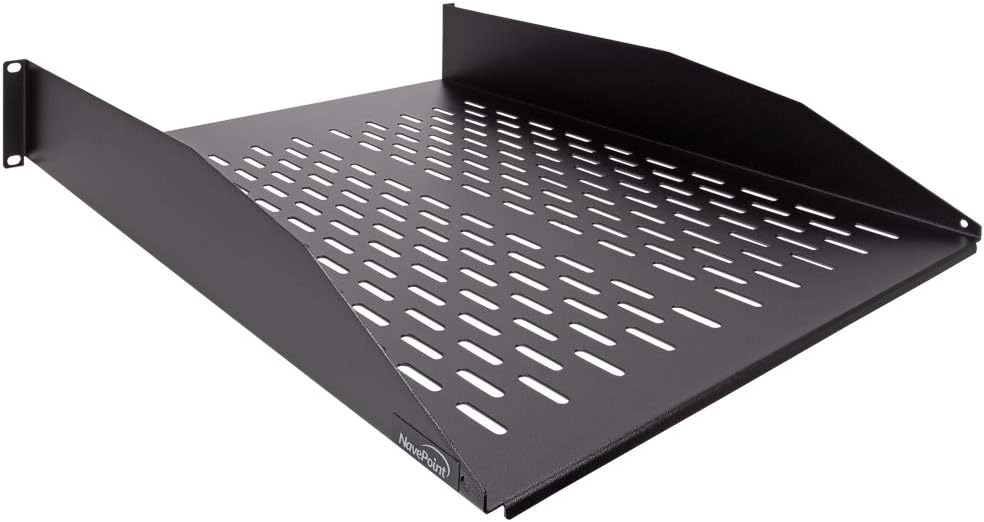 NavePoint 2U 19-Inch Universal Vented Rack Mount Cantilever Fixed Server Cabinet Shelf 22-Inches Deep Black Pack of 2