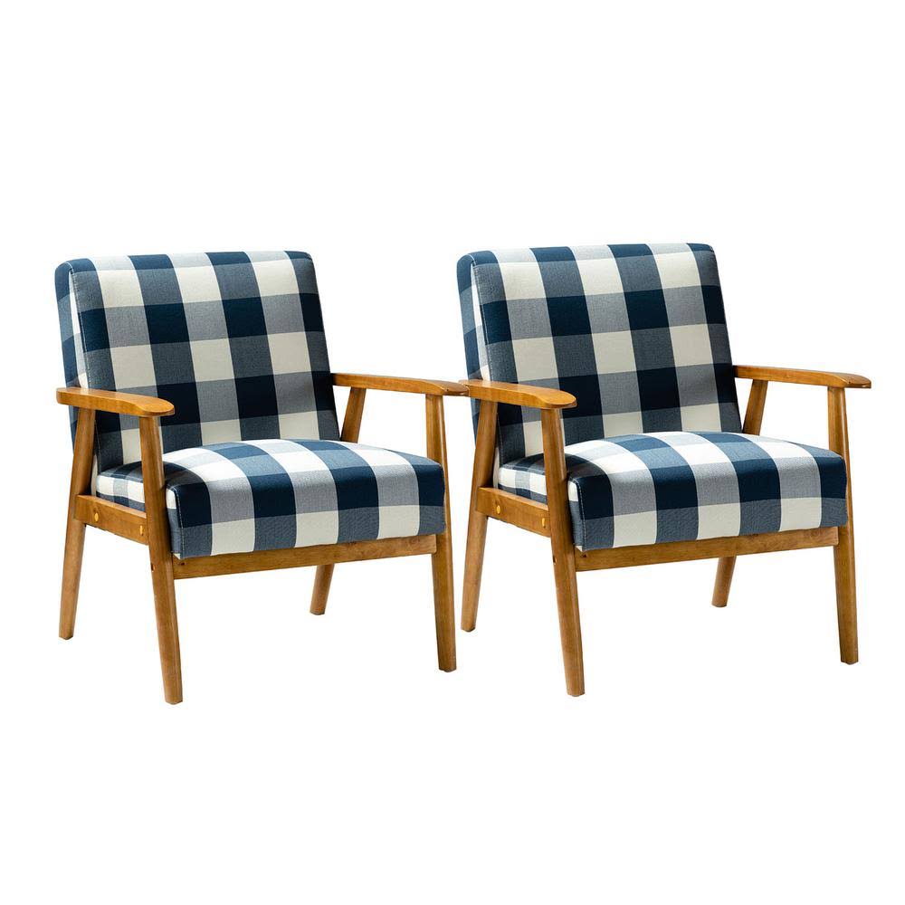 Jayden Creation Davina Navy Accent Arm Chair with Tight Back (Set of 2), Blue