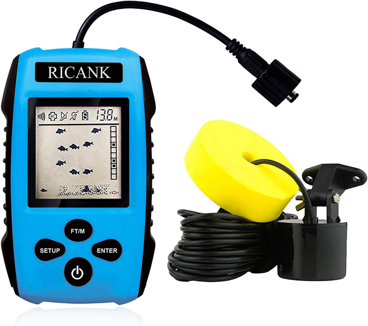 RICANK Portable Fish Finder, Handheld Wired Fish Depth Finder Ice Kayak Fishfinder Shore Boat Fishing Fish Detector Device with Sonar Sensor Transducer and LCD Display Gear Fish Depth Finder Pack of 2