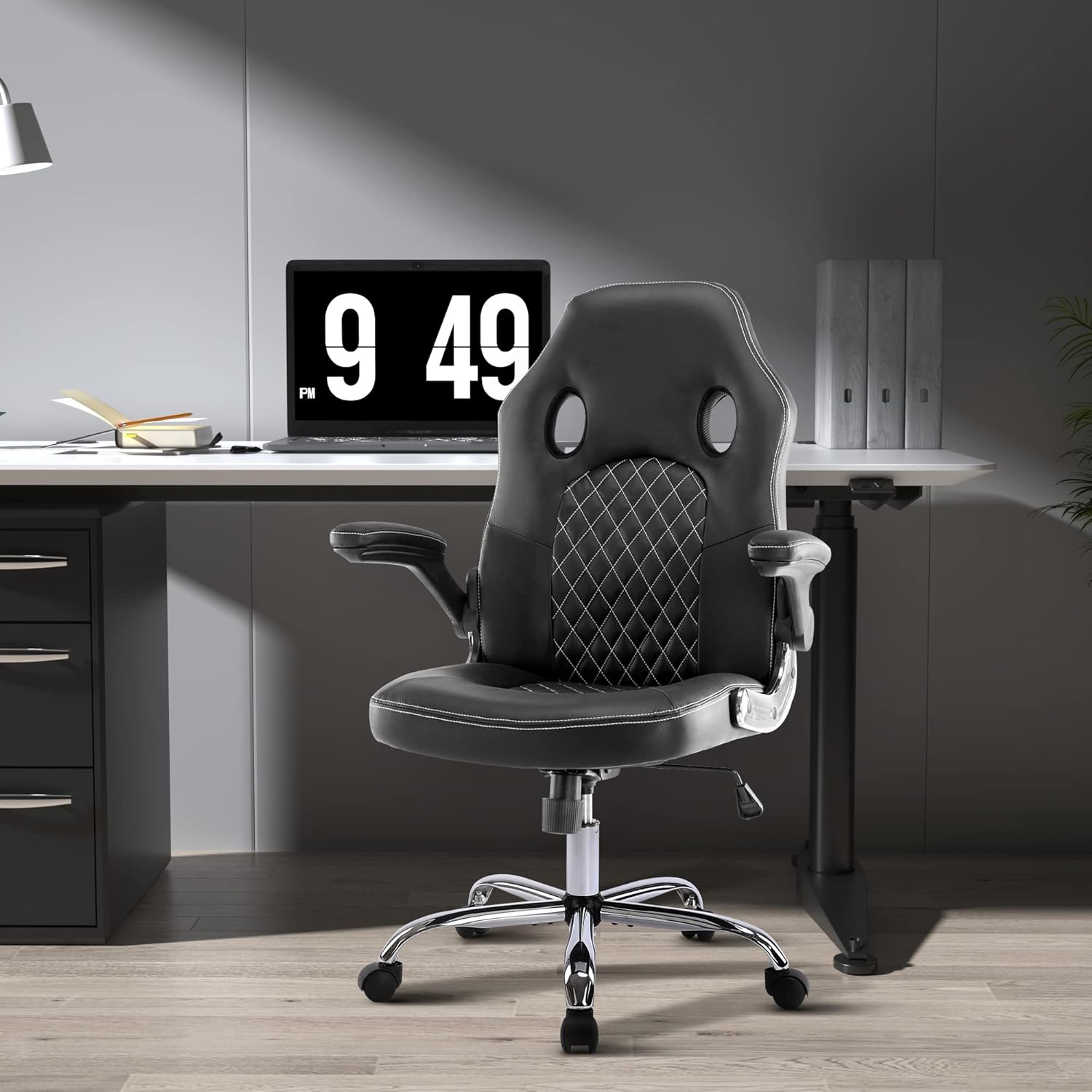 Jean Derce Gaming Chair Ergonomic Office Chair High Back Desk Chair with PU Leather Executive Computer Gaming Chair Adjustable Armrest Video Game Chair Swivel Rolling for Teens and Adults (Grey)