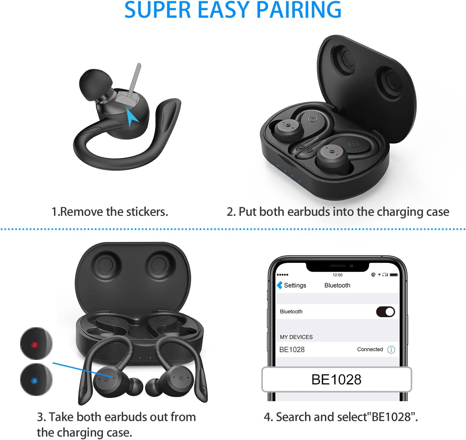 Sport in-Ear TWS Headphone APEKX True Wireless Bluetooth 5.1 Sports Earphone, IPX7 Waterproof Stereo Sound, Built-in Mic Earphones for Sports Gym Workouts(Black)