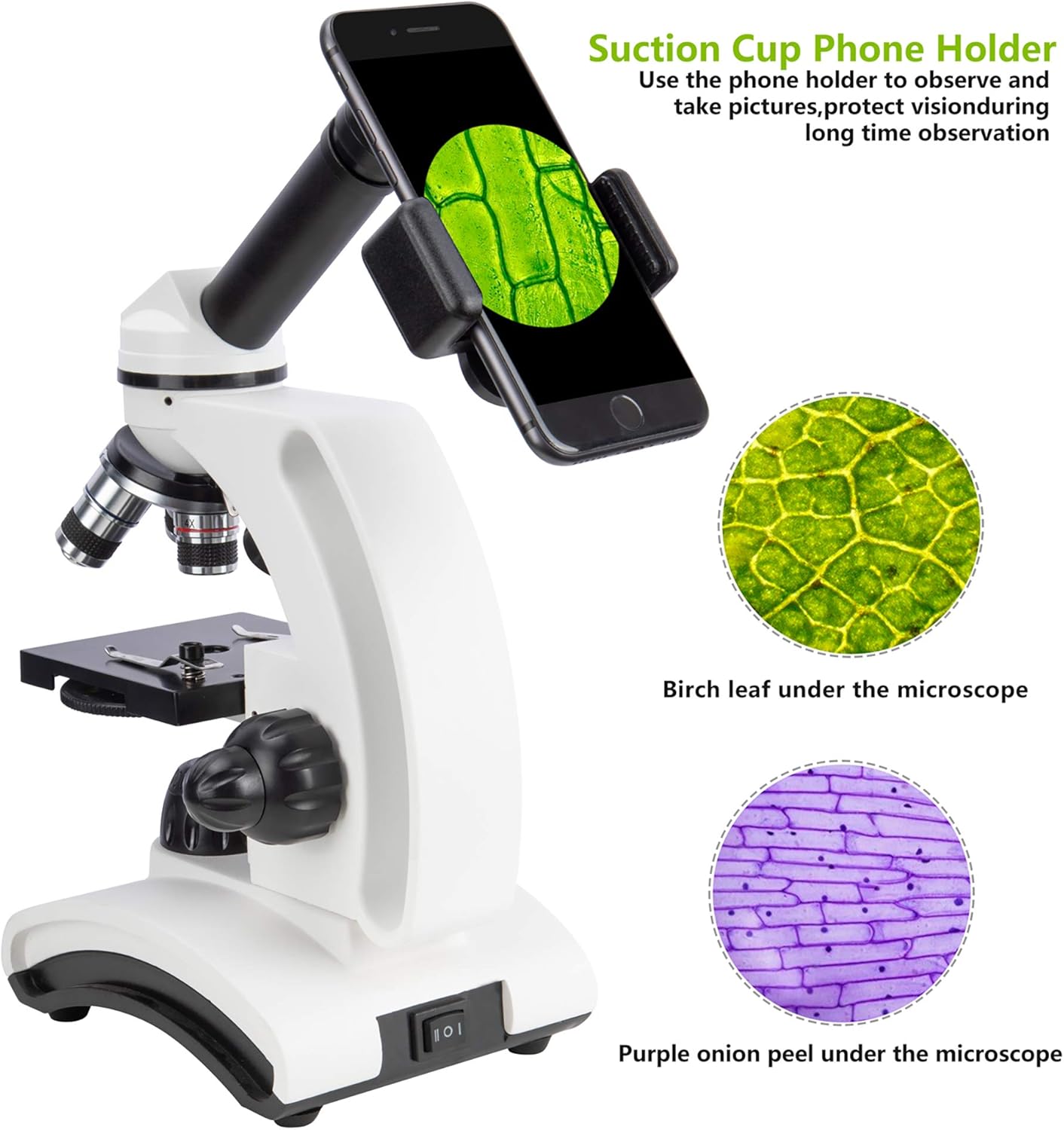 KiZHXlo Monocular Microscope 40X-1600X Magnification with Barlow Lens for Students Adults, Dual LED Illumination, with Science Kits Beginners Microscope Includes Phone Adapter Pack of 2