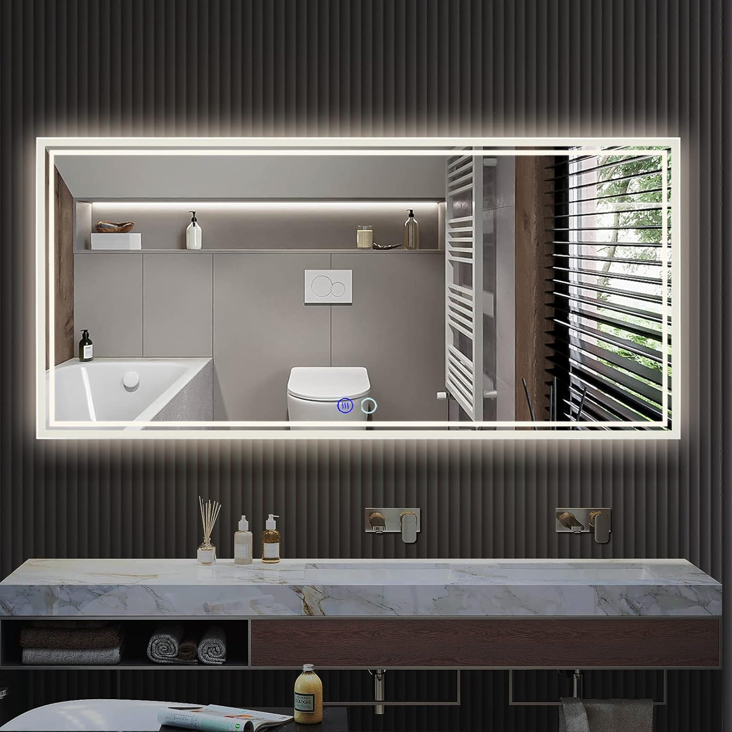 ZELIEVE 60 x 28 Backlit Mirror Bathroom Vanity LED Mirror,Anti-Fog,Dimmable,CRI90+,Touch Button,Water Proof,Horizontal/Vertical Wall Mounted,Lighted Mirror,LED Mirror for Bathroom with Lights