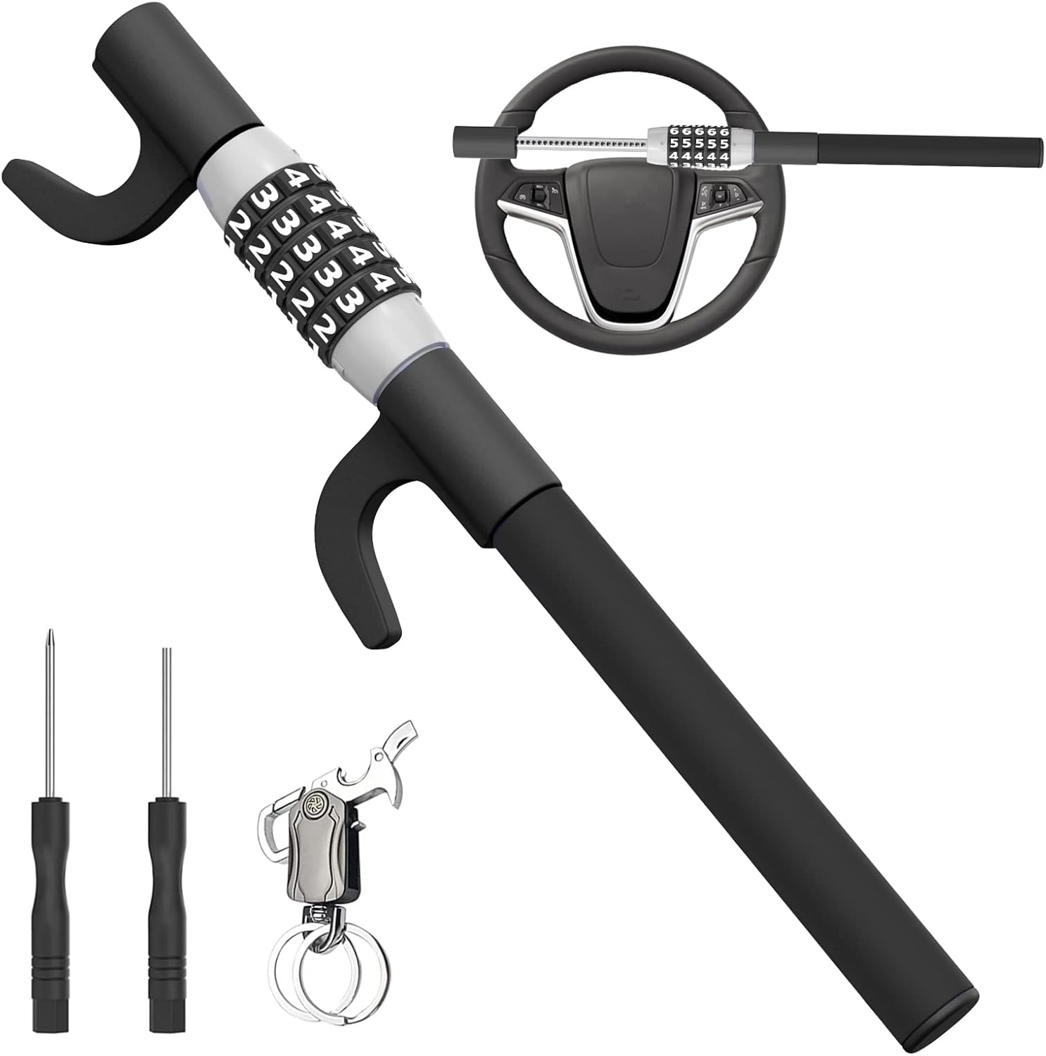 IMAYCC Steering Wheel Lock Anti Theft Security Extendable Device Retractable Keyless Password 5 Coded Combination Antitheft Lock (Black)