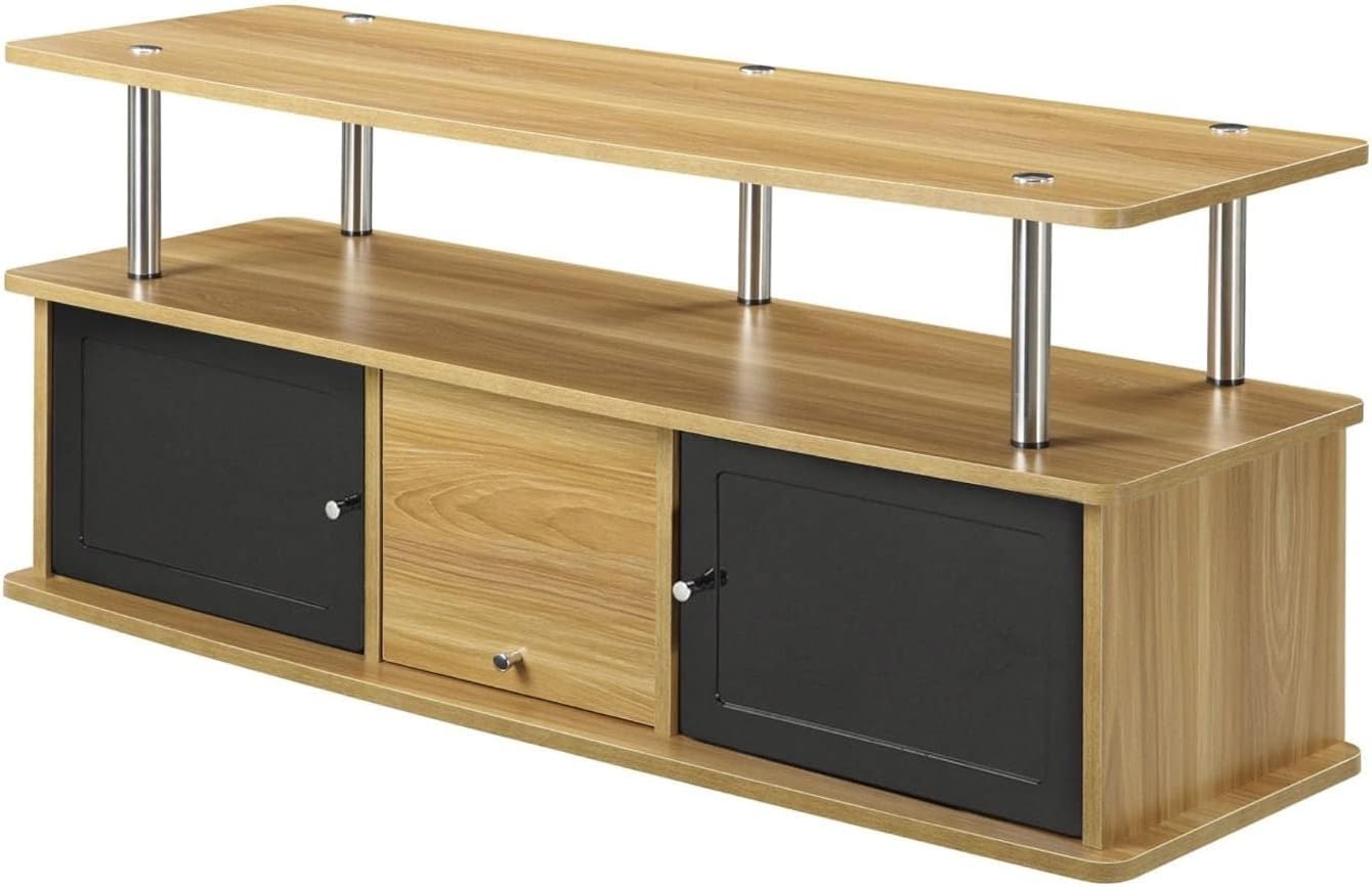 Modern 50-inch TV Stand in Light Oak/Black Wood Finish