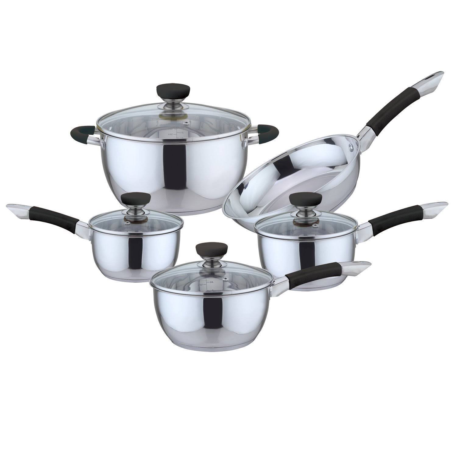 Culinary Edge 9 Piece Stainless Steel Cookware Set, Black