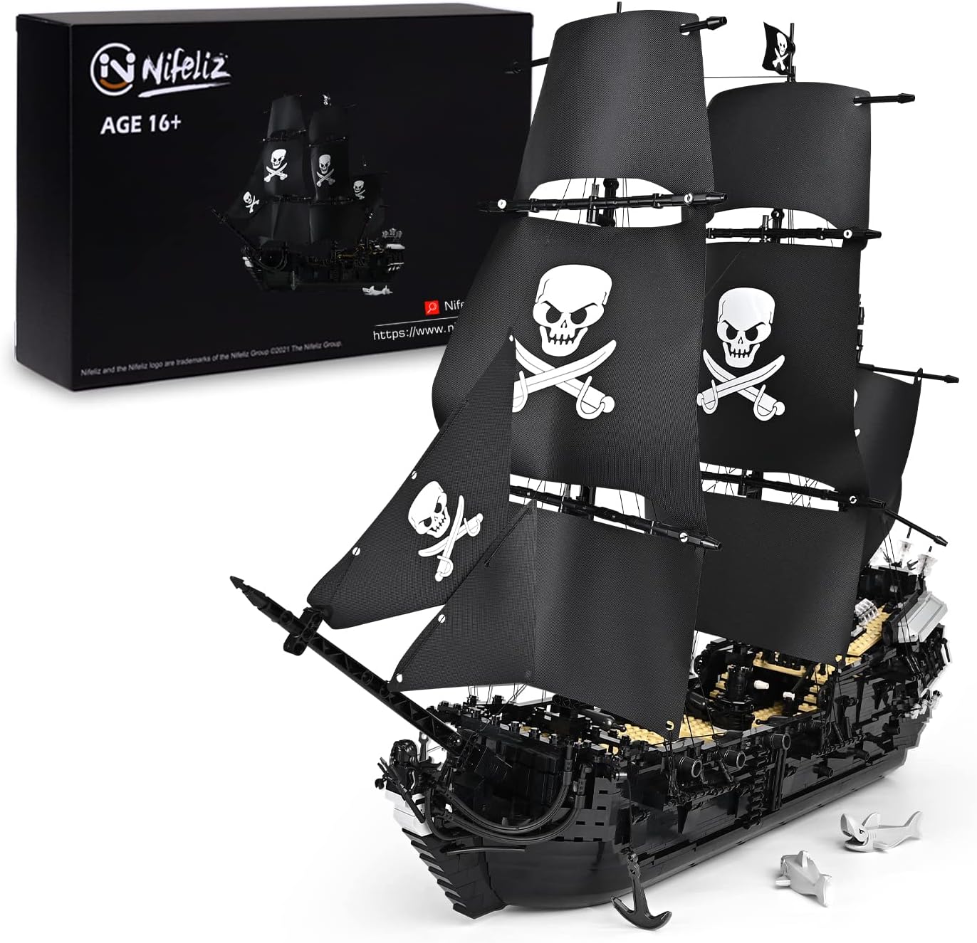 Nifeliz Black Skull Pirates Ship Building Blocks Kits , Model Set and Assembly Toy for Teens and Adult, Makes a Great Gift for People who Like Creative Play and Adventures, New 2021 (3423Pcs)