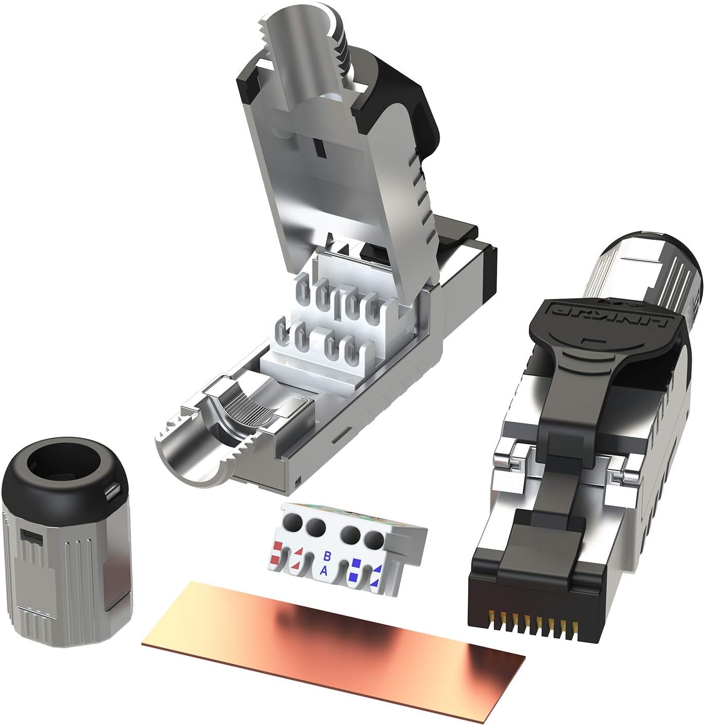 LINKUP - RJ45 Connectors Cat6A (12 Pack) Shielded Keystone Jack Zinc-Alloy Housing Modular Termination | 10G Easy Internet Tool Free Jacks | for Cat6A up to 22AWG Solid Bulk S/FTP Ethernet Cable Pack of 2