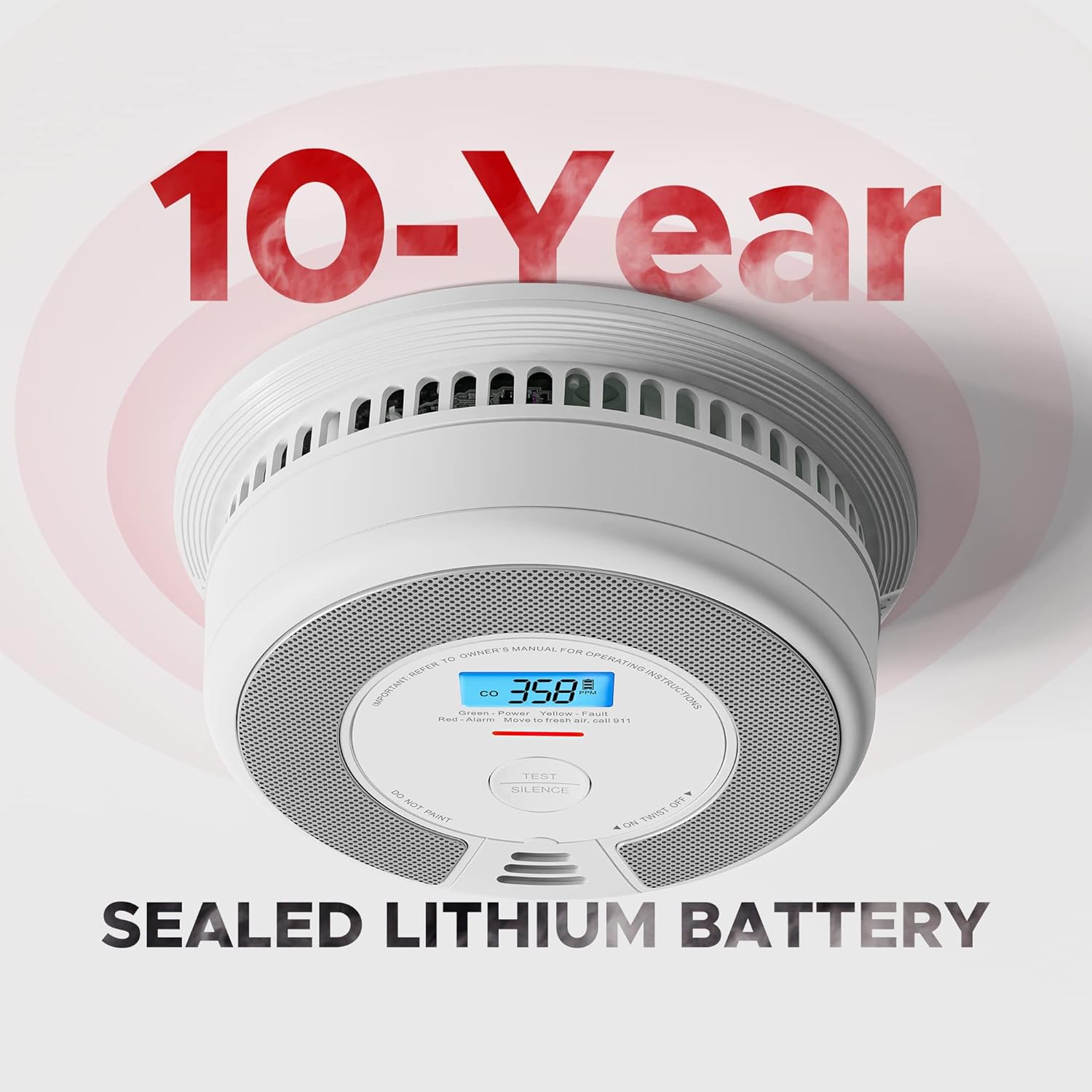 X-Sense Wireless Interconnected Combination Smoke and Carbon Monoxide Detector with LCD Display & 10-Year Battery, Over 820 ft Transmission Range, SC07-W, Pack of 6