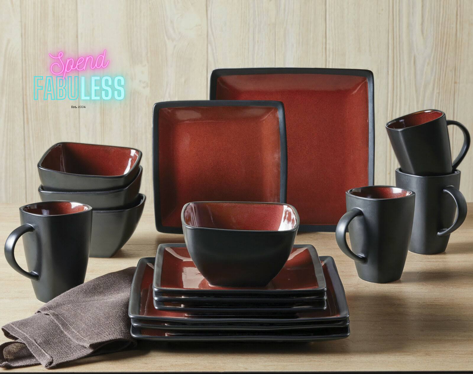Better Homes u0026 Gardens Red u0026 Black Weston Dinnerware Set 16 Piece