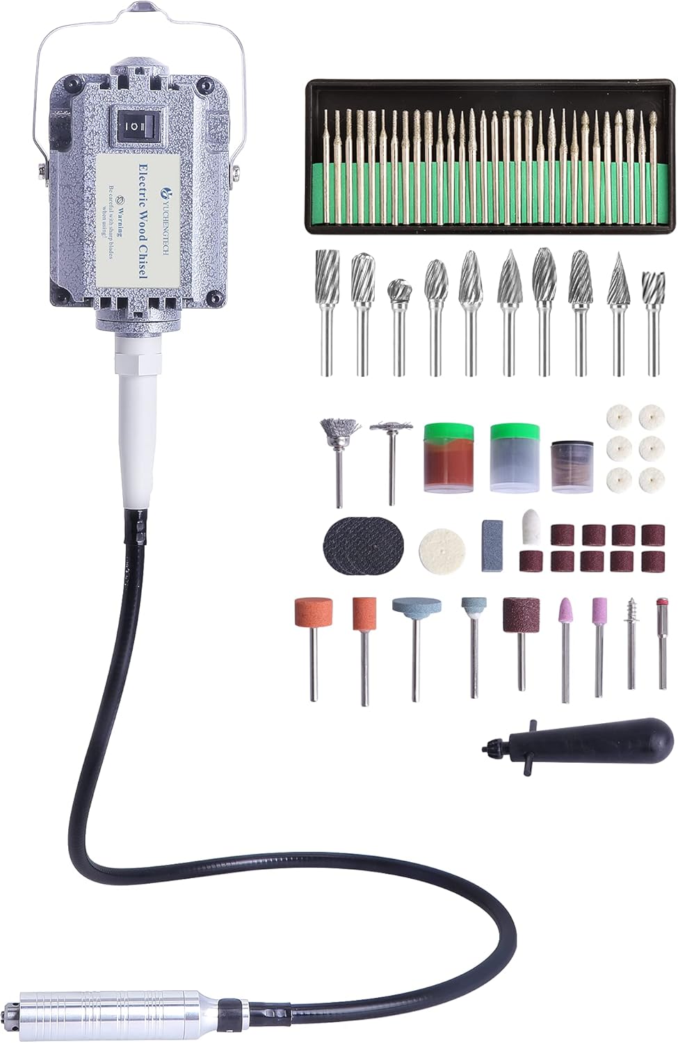 YUCHENGTECH Electric Wood Chisel Carving Tool Machine Flex Shaft Grinder Carver Rotary Tool Flex Shaft Mill Kit Machine for Wood Carving Buffing polishing Sanding 18000-20000RMP (110V)