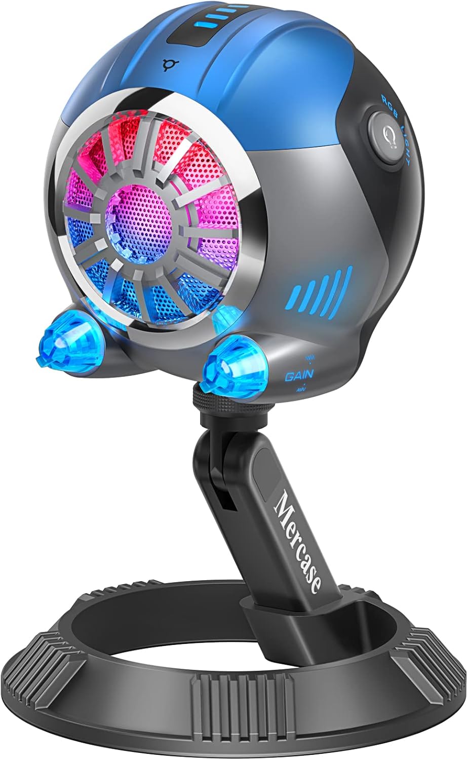 RGB Gaming Microphone for PC,PS4/5,MAC, Mercase Realtek Chip 384kHZ Condenser Cardioid Microphone with Quick Mute, Selectable 10 Dynamic RGB Sound Sync Modes,Gain Control,for Streaming, Twitch,YouTube