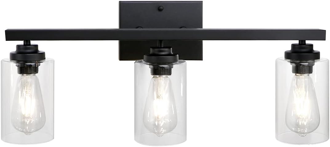 WBinDX 3 Lights Bathroom Vanity Light Fixtures Black Wall Sconce Modern Industrial with Clear Glass Shade for Bedroom Living Powder Room Hallway Kitchen
